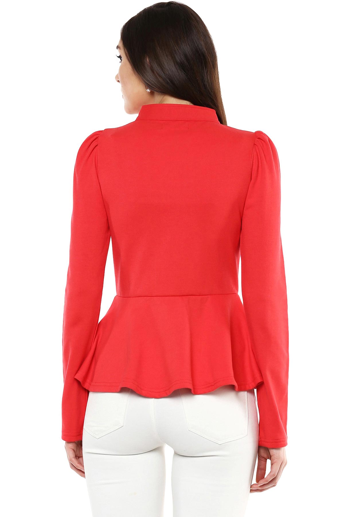 Women's Red Fleece Peplum Jacket - SASSAFRAS