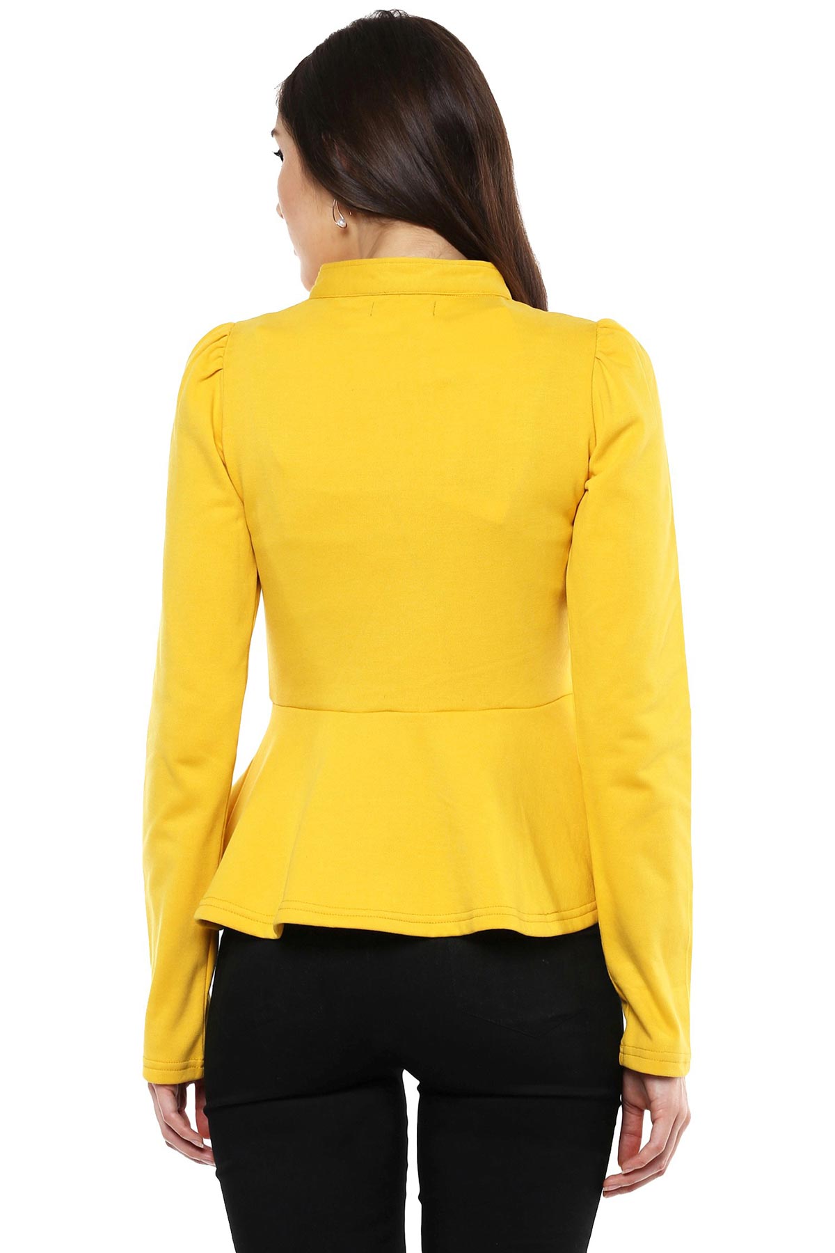 Women's Mustard Fleece Peplum Jacket - SASSAFRAS