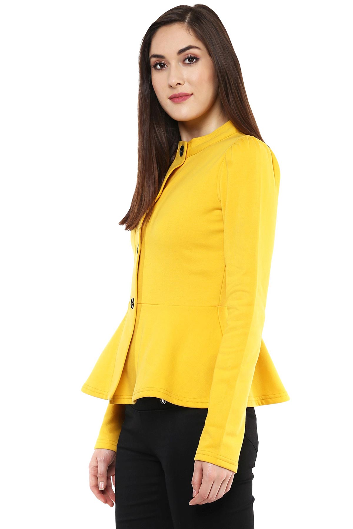 Women's Mustard Fleece Peplum Jacket - SASSAFRAS