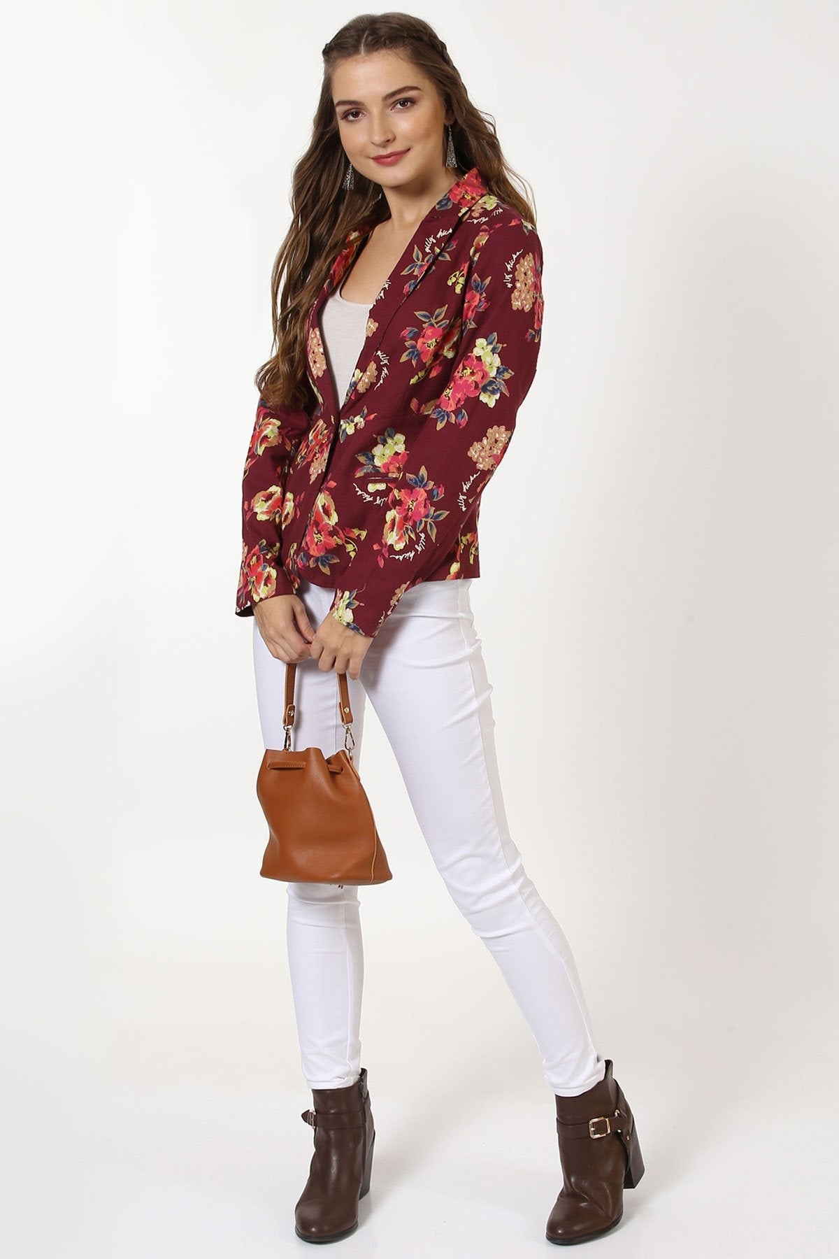 Women's Maroon Floral Blazer - SASSAFRAS