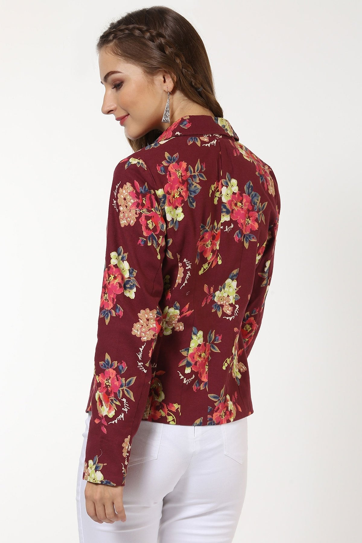 Women's Maroon Floral Blazer - SASSAFRAS