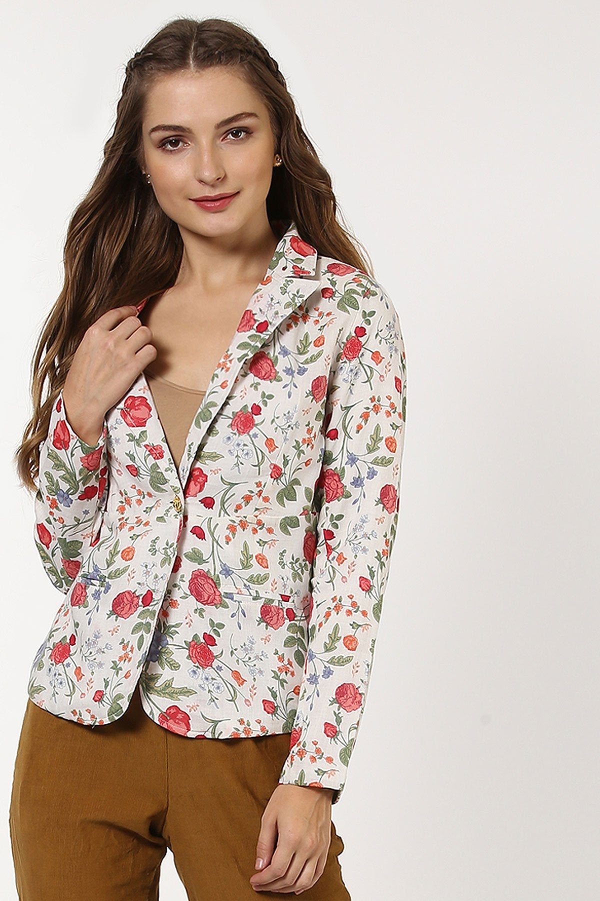 Women's Ivory Floral Blazer - SASSAFRAS