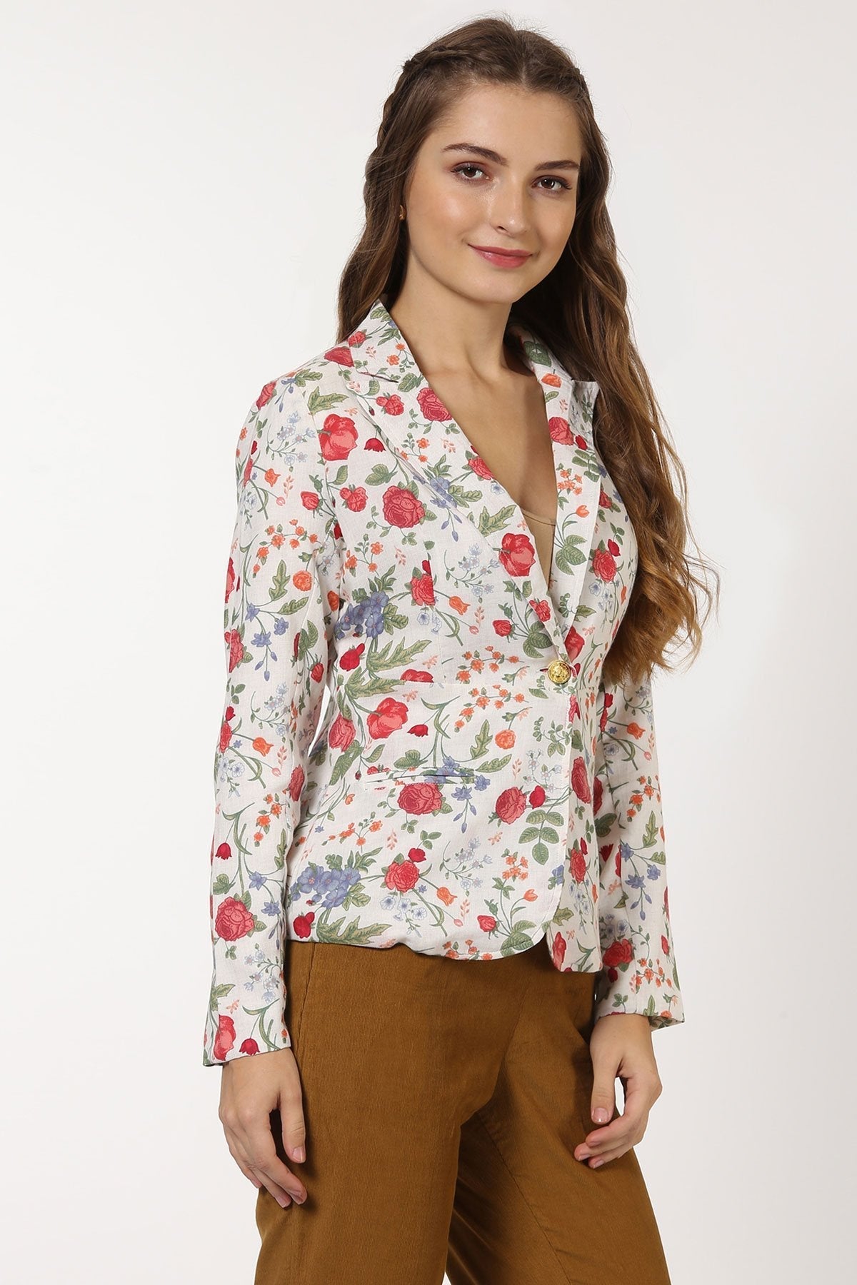 Women's Ivory Floral Blazer - SASSAFRAS