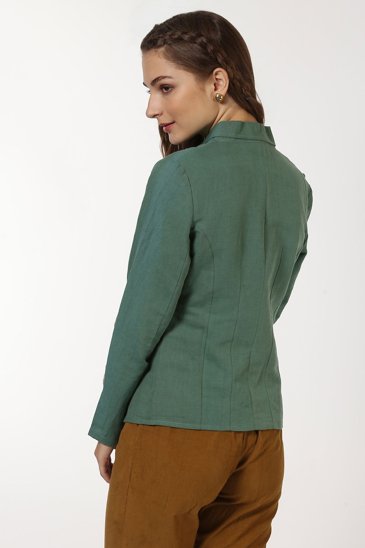 Women's Green Linen Blazer - SASSAFRAS