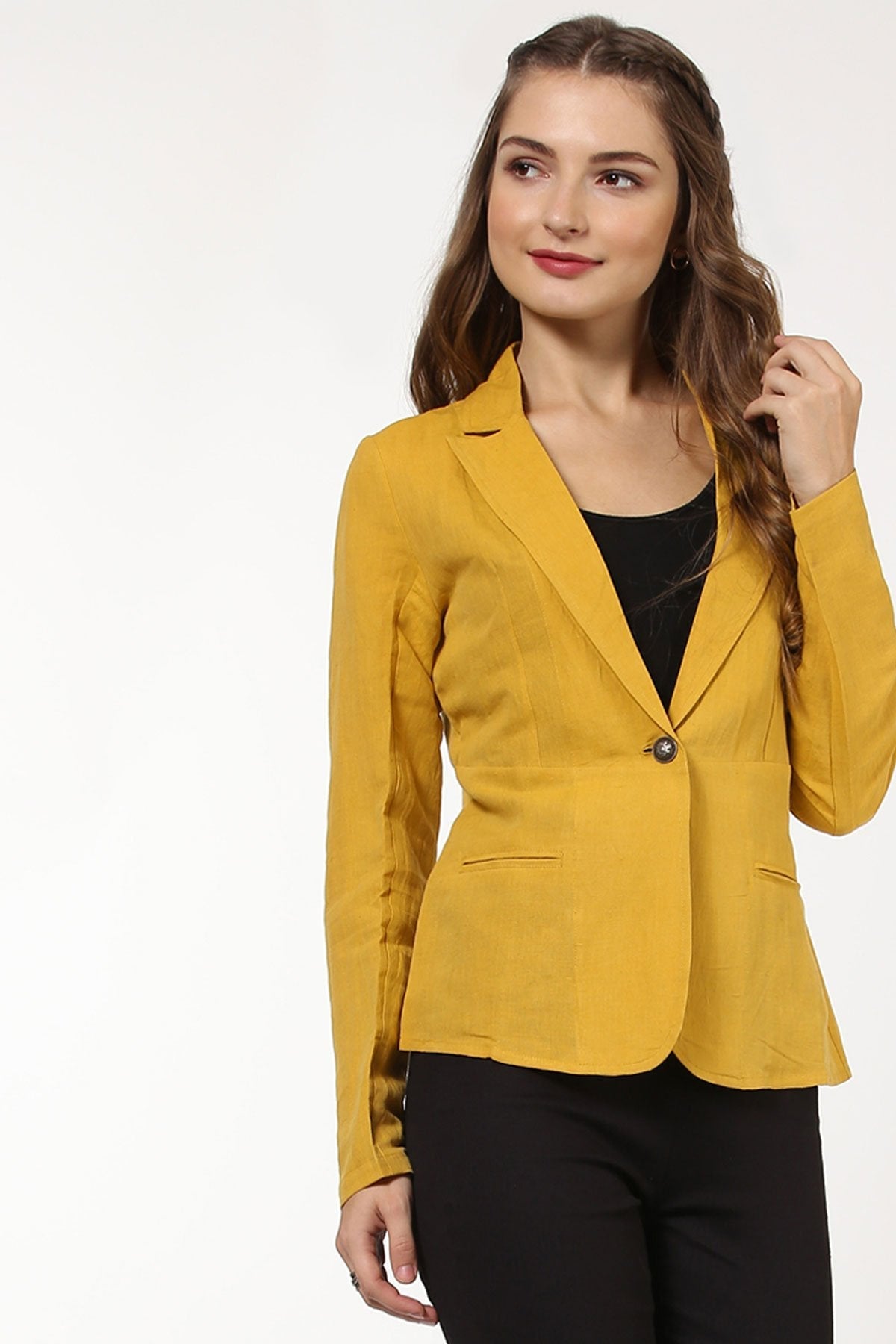 Women's Mustard Linen Blazer - SASSAFRAS