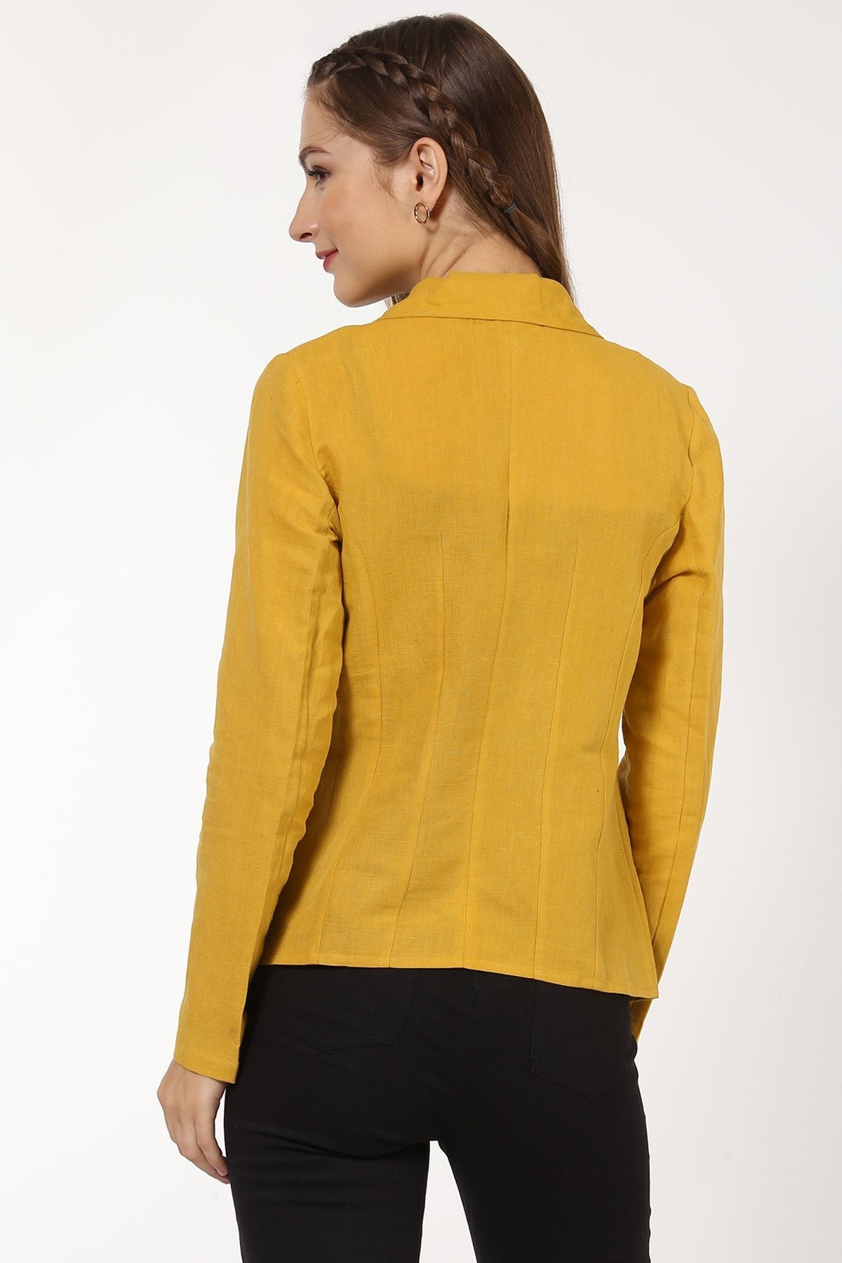 Women's Mustard Linen Blazer - SASSAFRAS