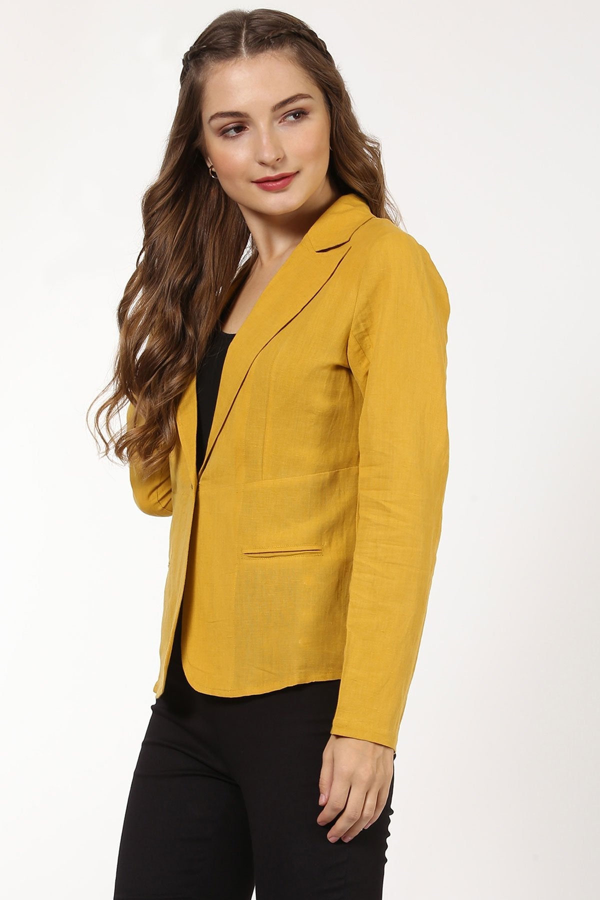 Women's Mustard Linen Blazer - SASSAFRAS