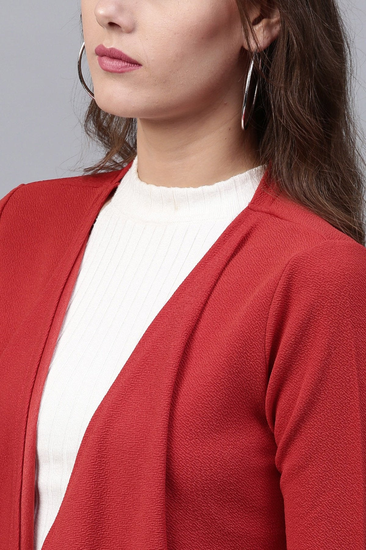 Women's Red Shawl Collar Shrug - SASSAFRAS