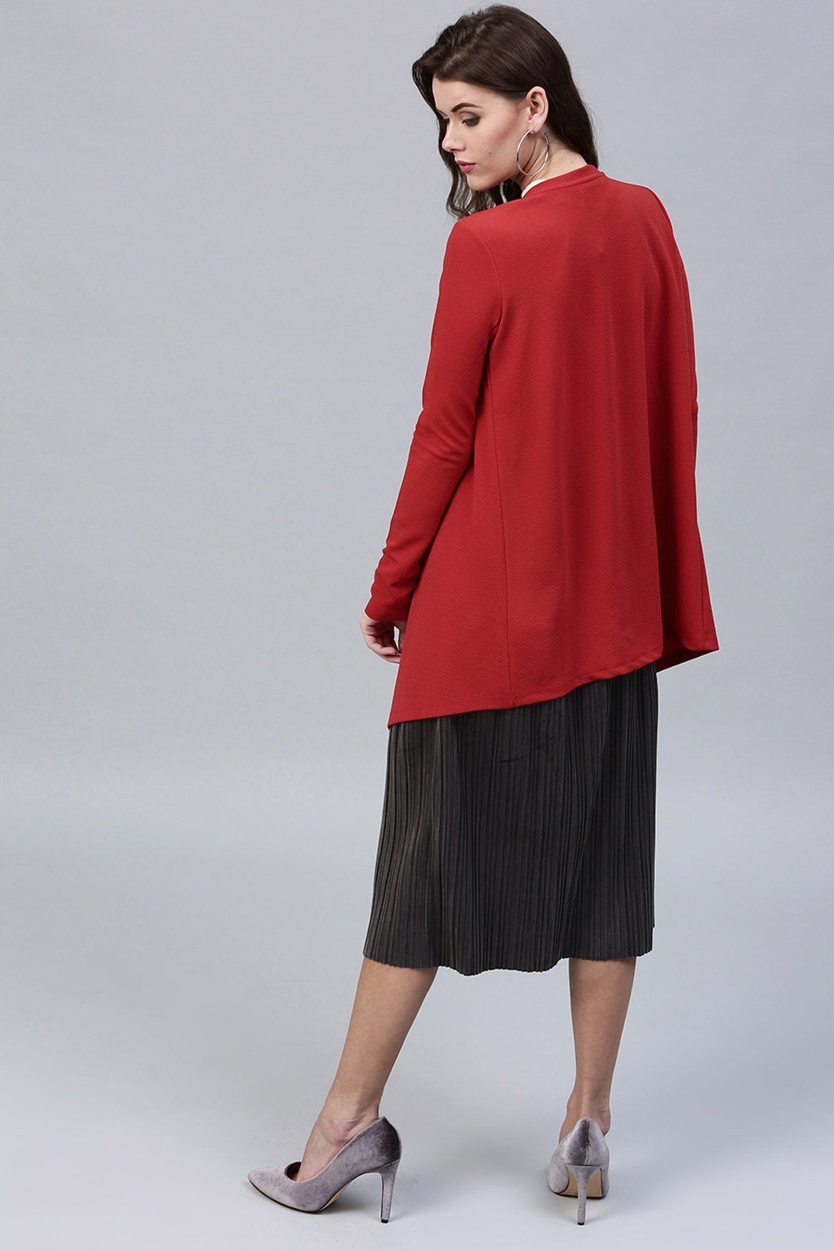 Women's Red Shawl Collar Shrug - SASSAFRAS