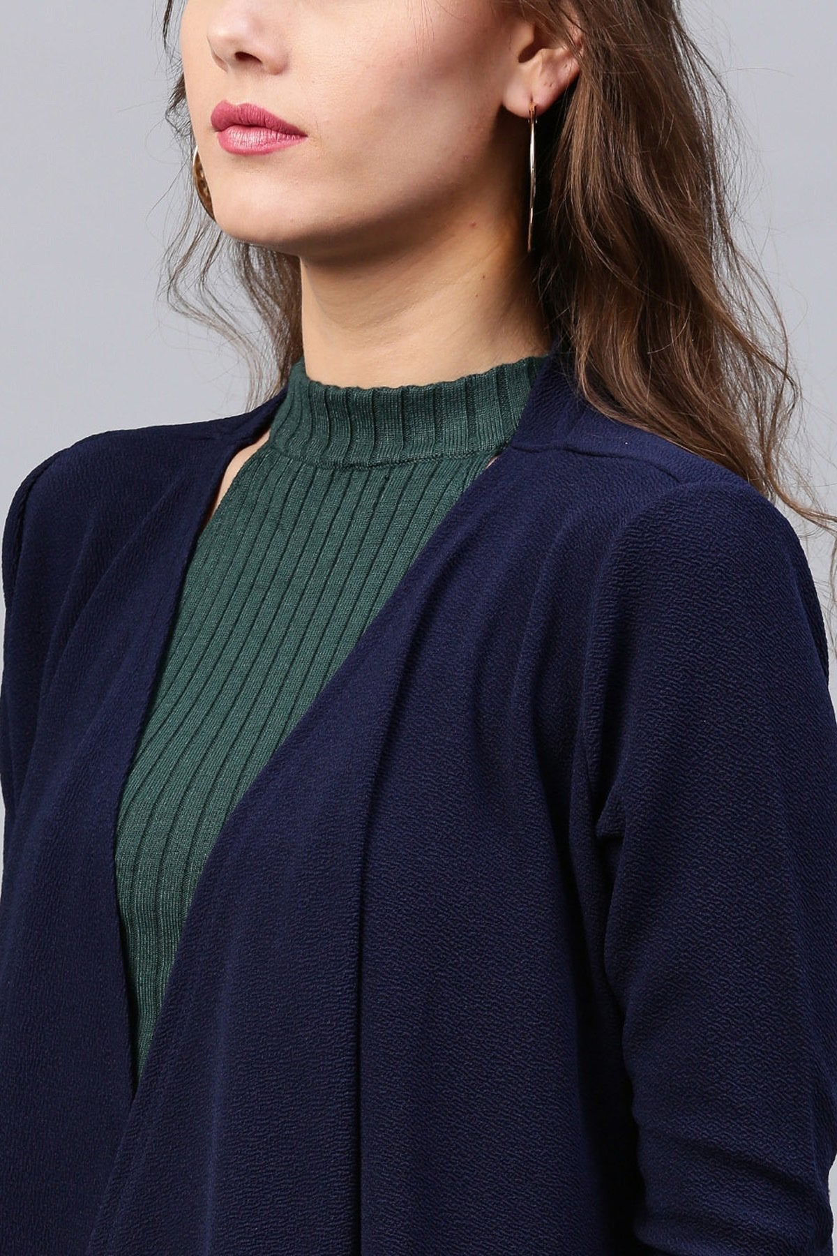 Women's Navy Shawl Collar Shrug - SASSAFRAS