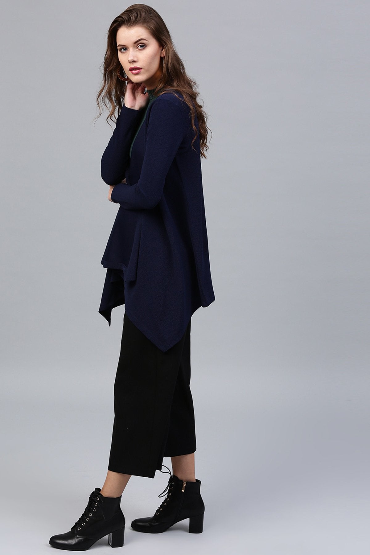 Women's Navy Shawl Collar Shrug - SASSAFRAS