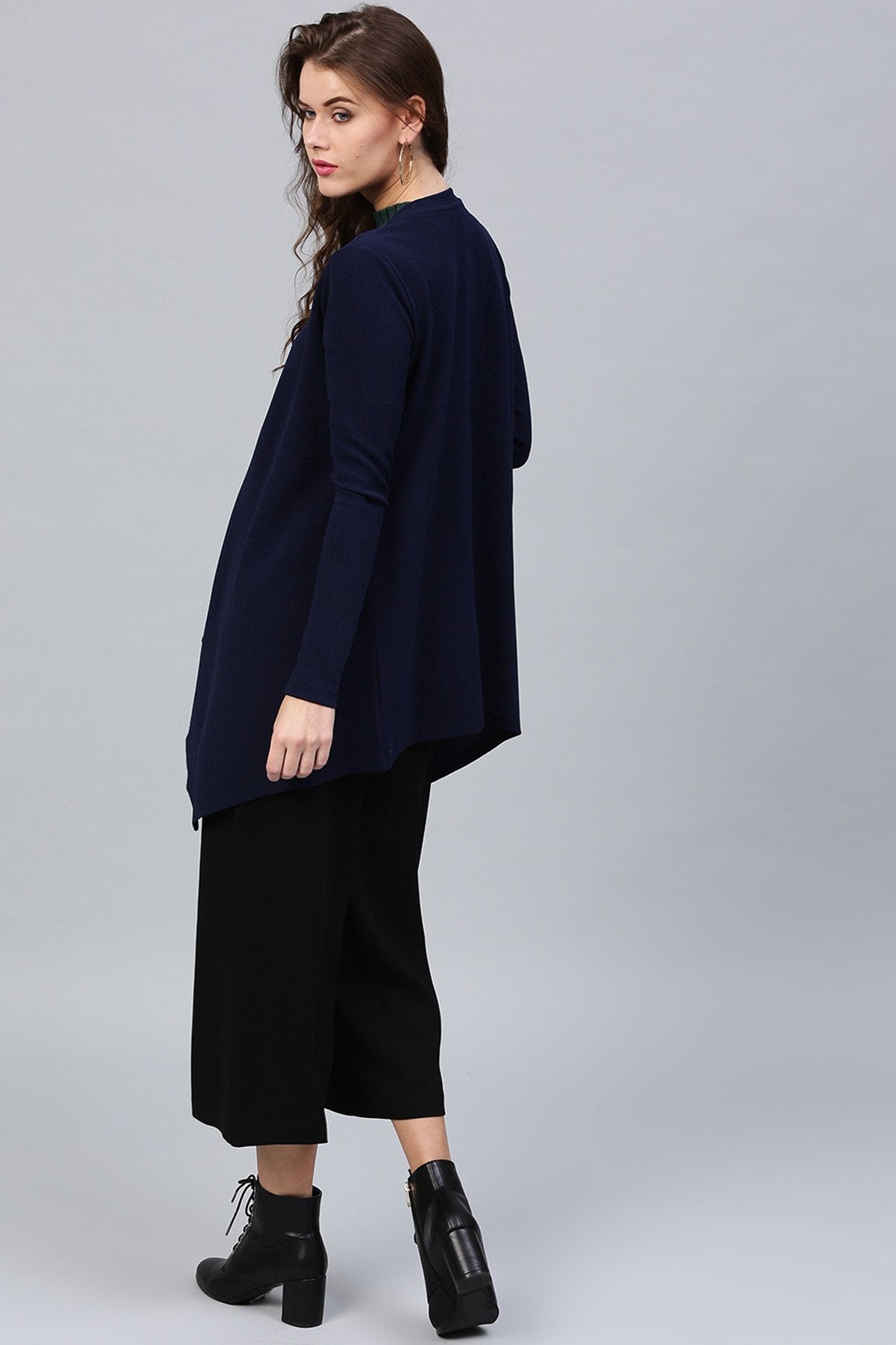 Women's Navy Shawl Collar Shrug - SASSAFRAS