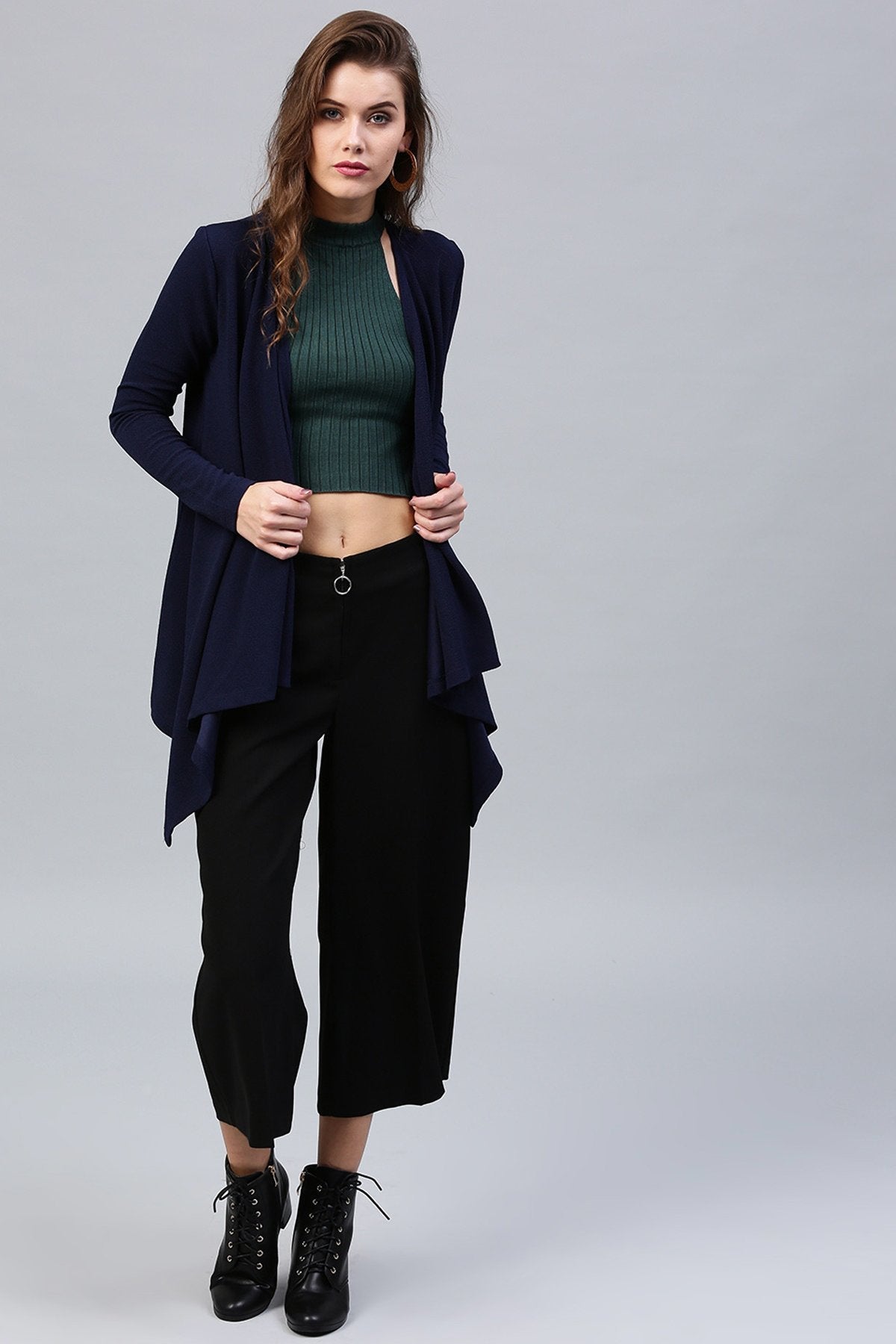 Women's Navy Shawl Collar Shrug - SASSAFRAS