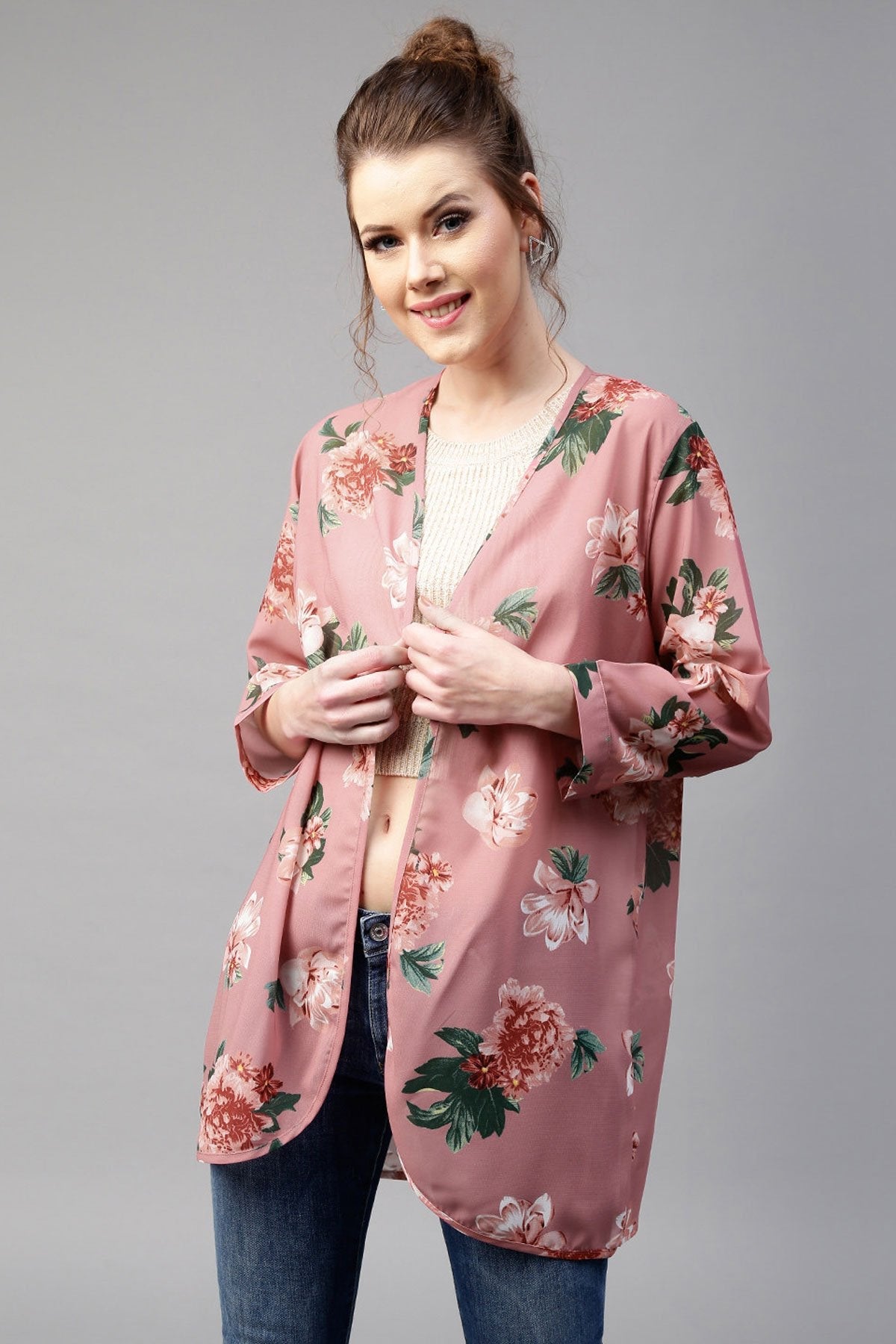 Women's Baked Pink Floral Shrug - SASSAFRAS