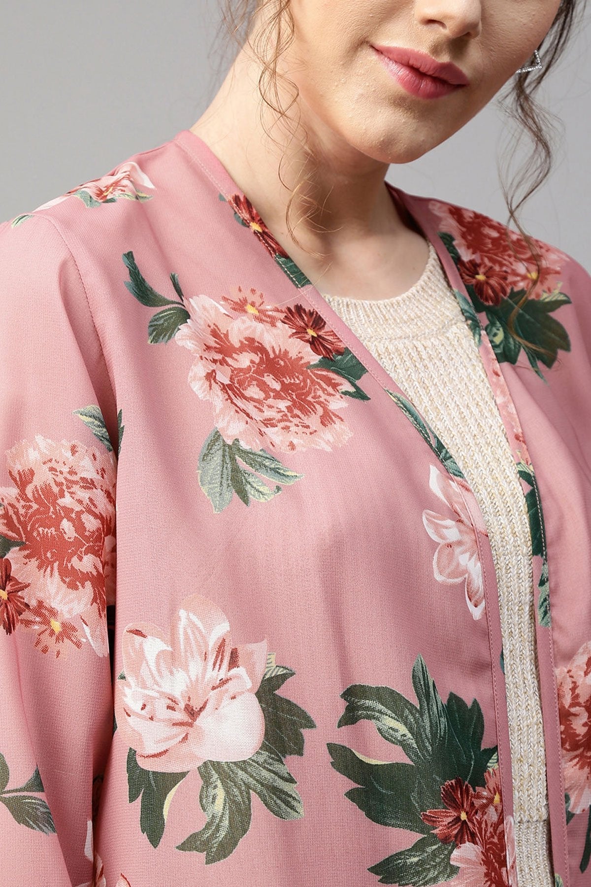 Women's Baked Pink Floral Shrug - SASSAFRAS