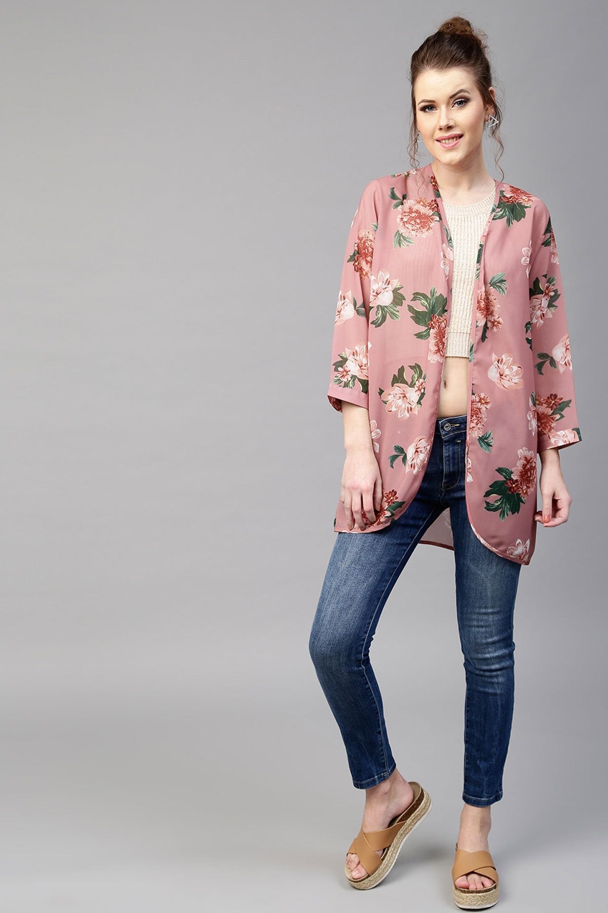 Women's Baked Pink Floral Shrug - SASSAFRAS