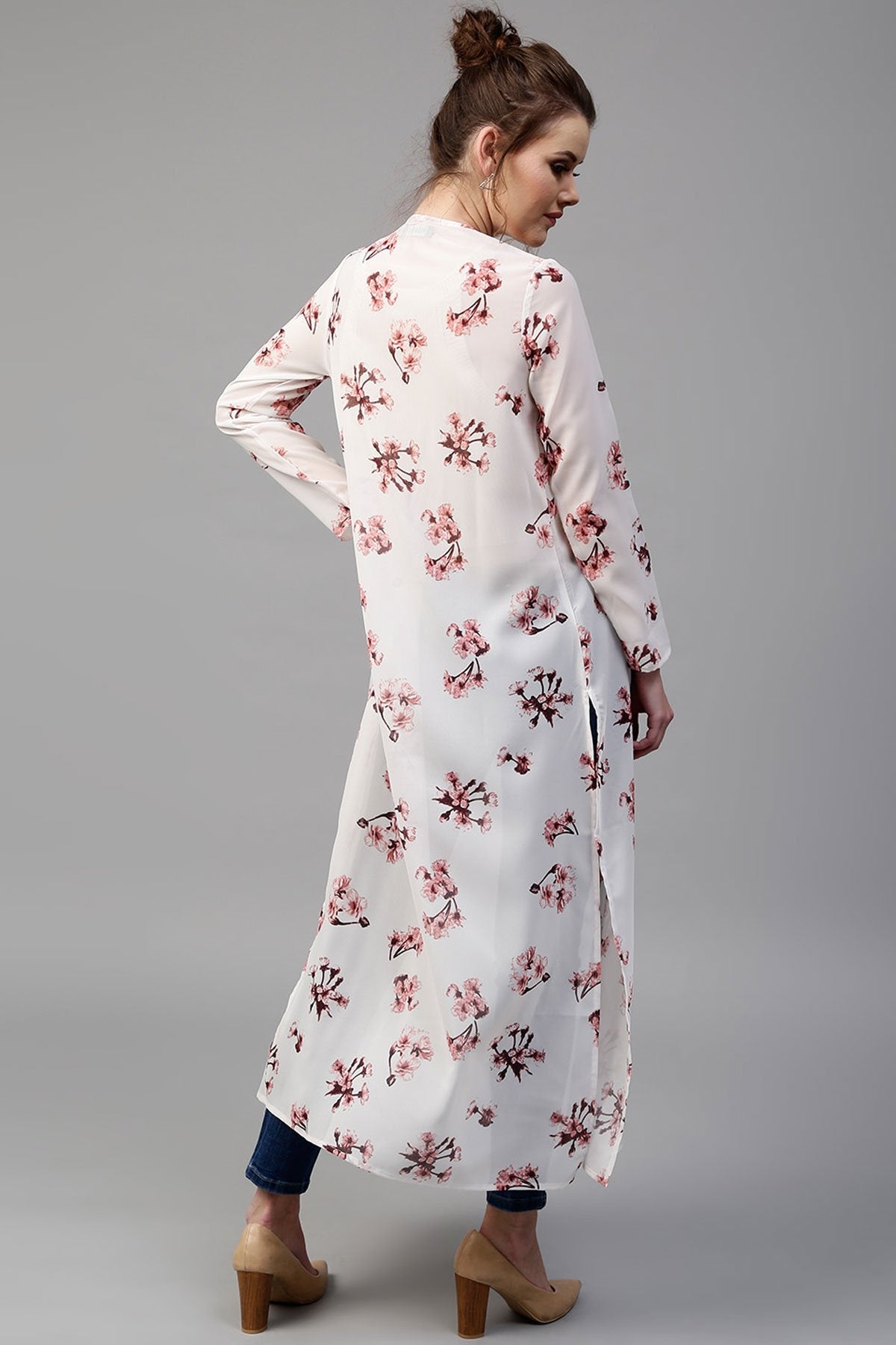 Women's Ivory Floral Longline Shrug - SASSAFRAS