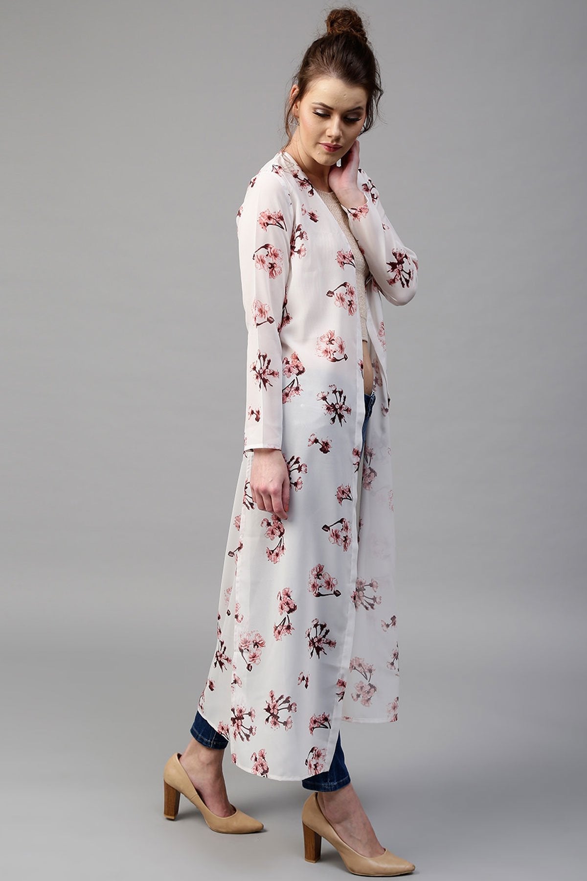 Women's Ivory Floral Longline Shrug - SASSAFRAS