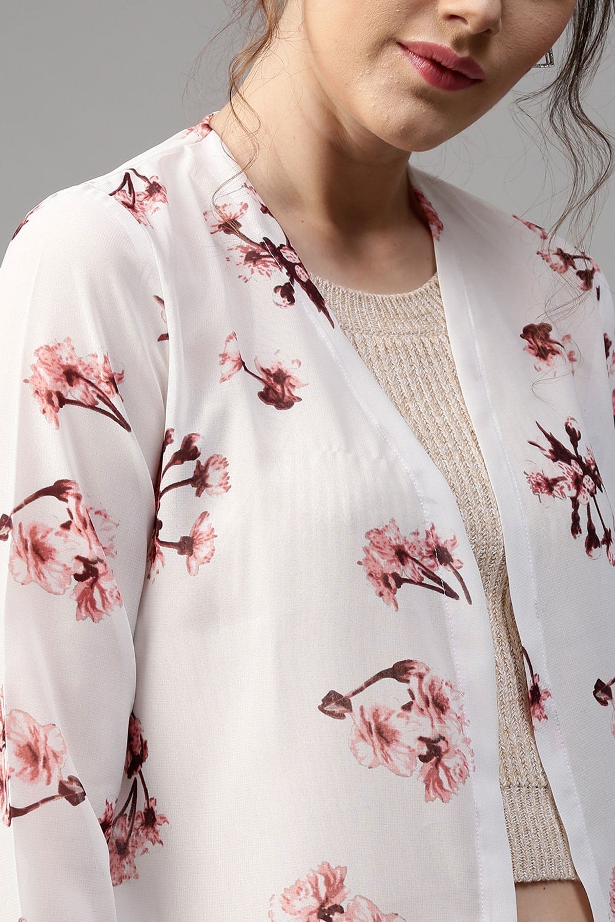 Women's Ivory Floral Longline Shrug - SASSAFRAS