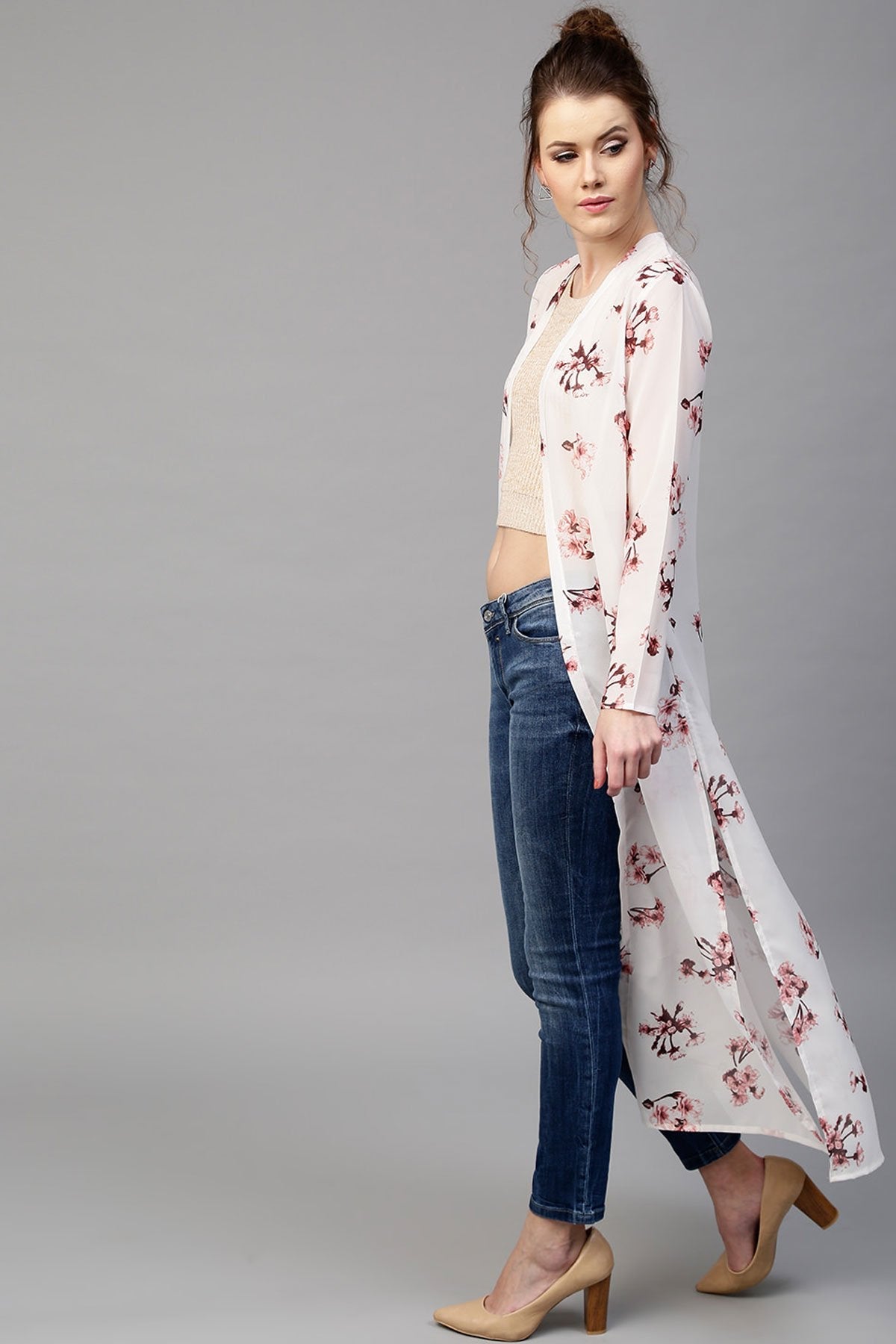 Women's Ivory Floral Longline Shrug - SASSAFRAS