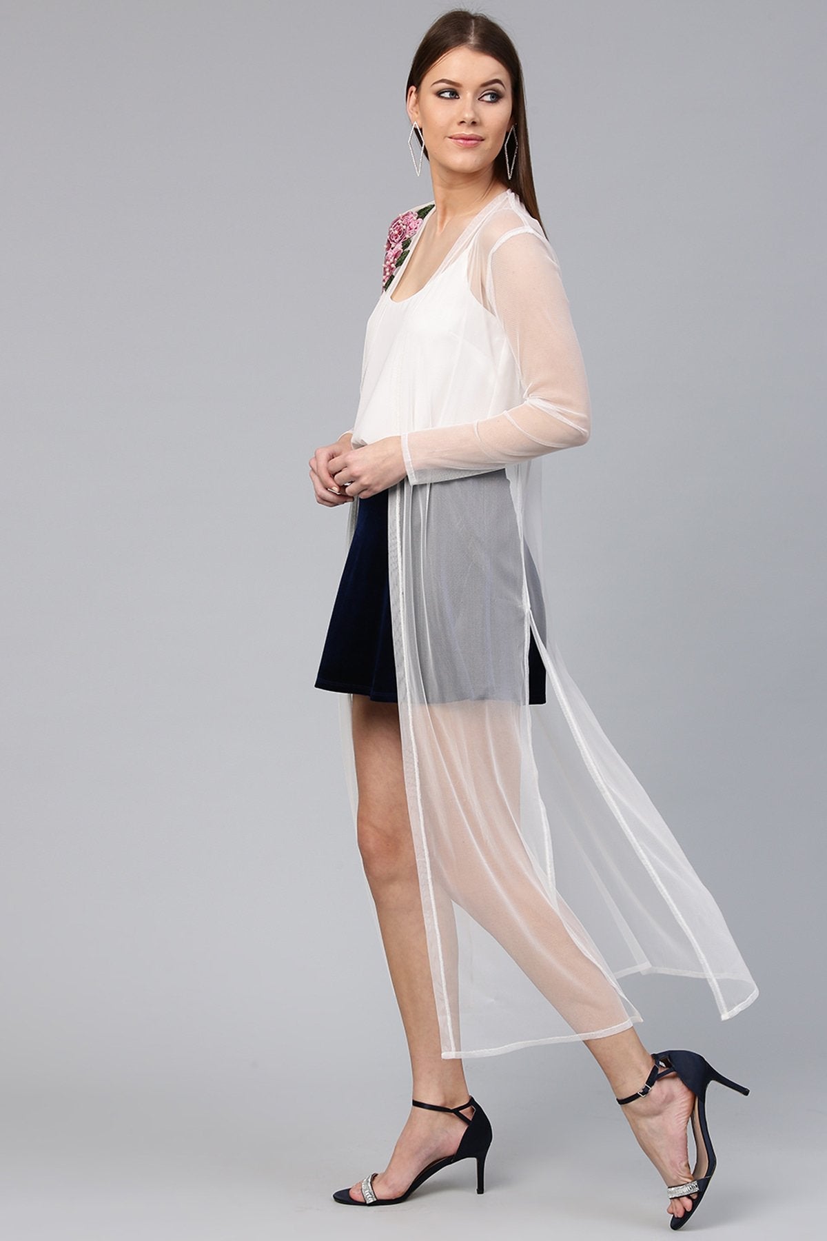 Women's White Mesh Shrug - SASSAFRAS