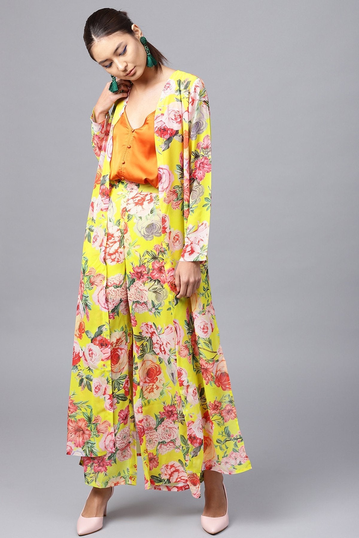 Women's Yellow Tropical Longline Shrug - SASSAFRAS