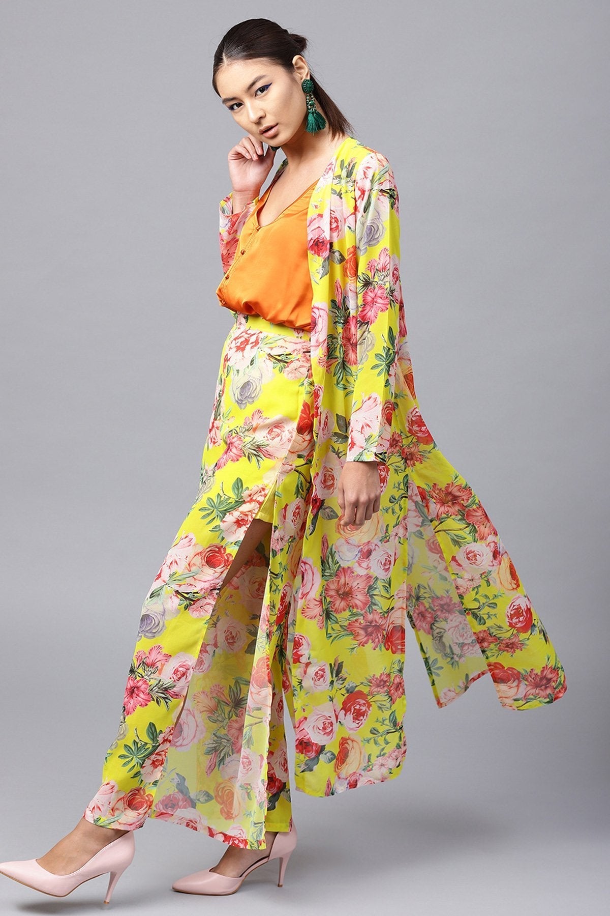 Women's Yellow Tropical Longline Shrug - SASSAFRAS