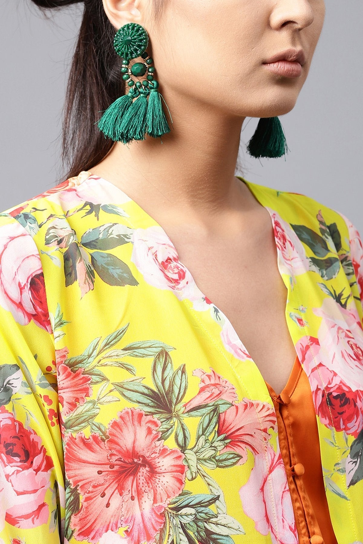 Women's Yellow Tropical Longline Shrug - SASSAFRAS