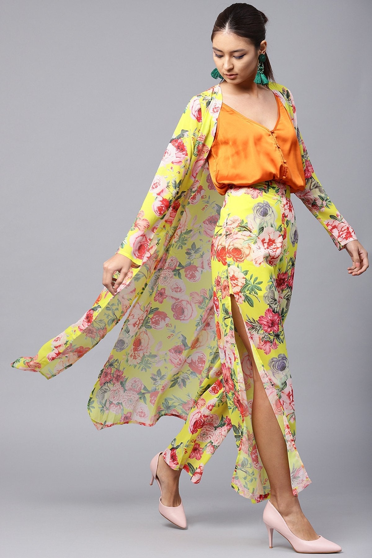 Women's Yellow Tropical Longline Shrug - SASSAFRAS