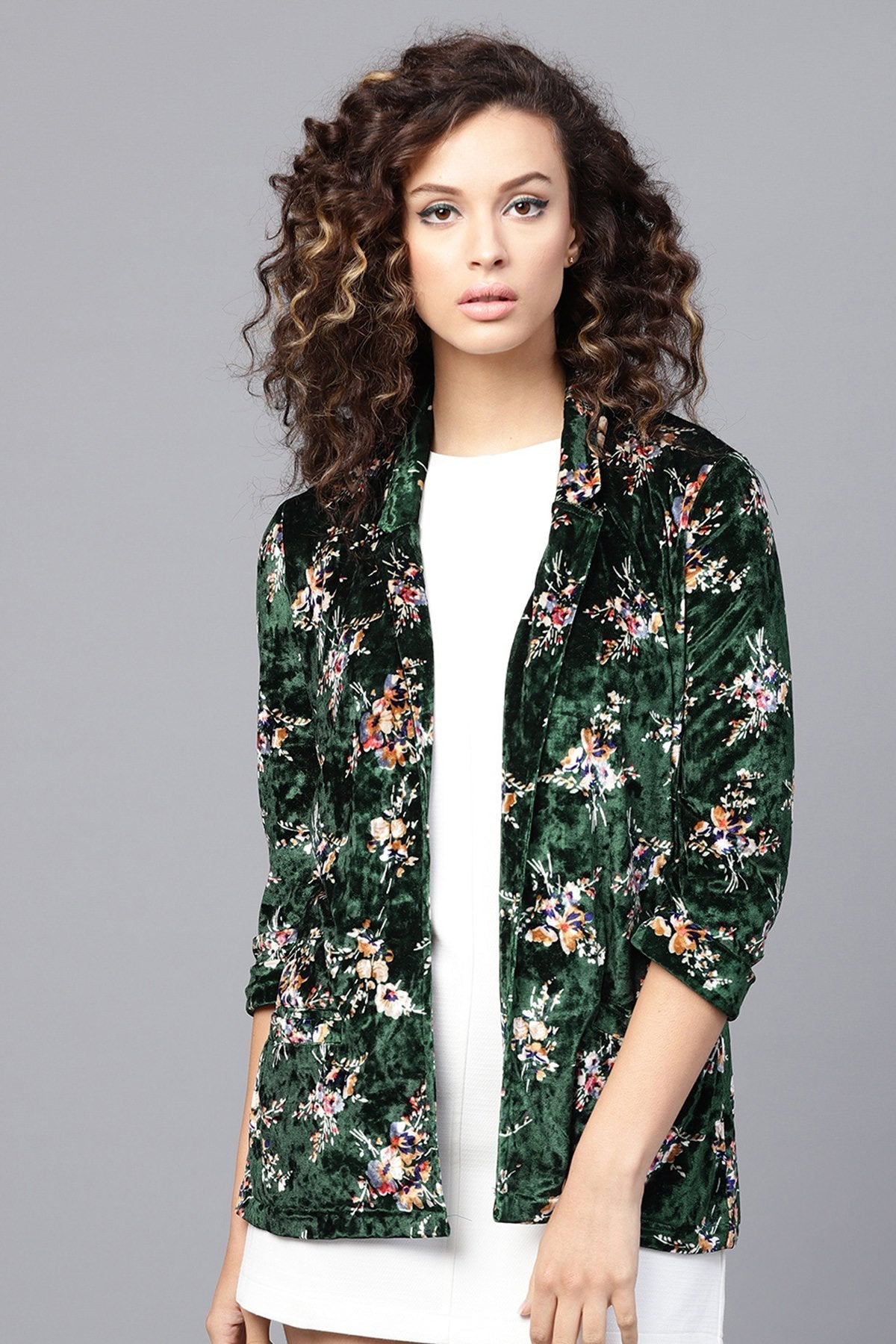 Women's Emerald Floral Velvet Blazer - SASSAFRAS