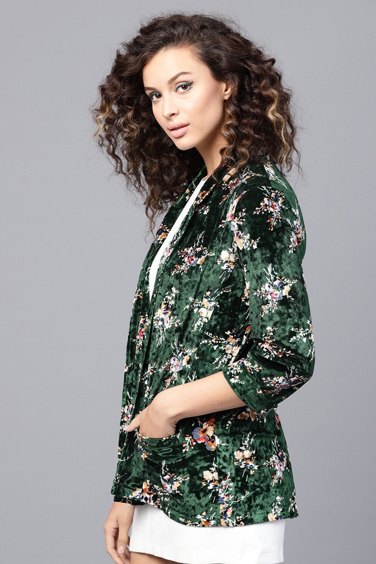 Women's Emerald Floral Velvet Blazer - SASSAFRAS