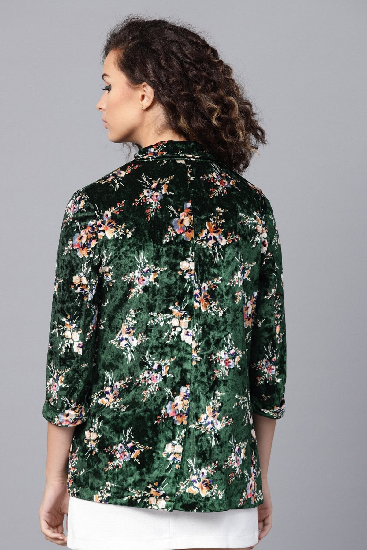 Women's Emerald Floral Velvet Blazer - SASSAFRAS