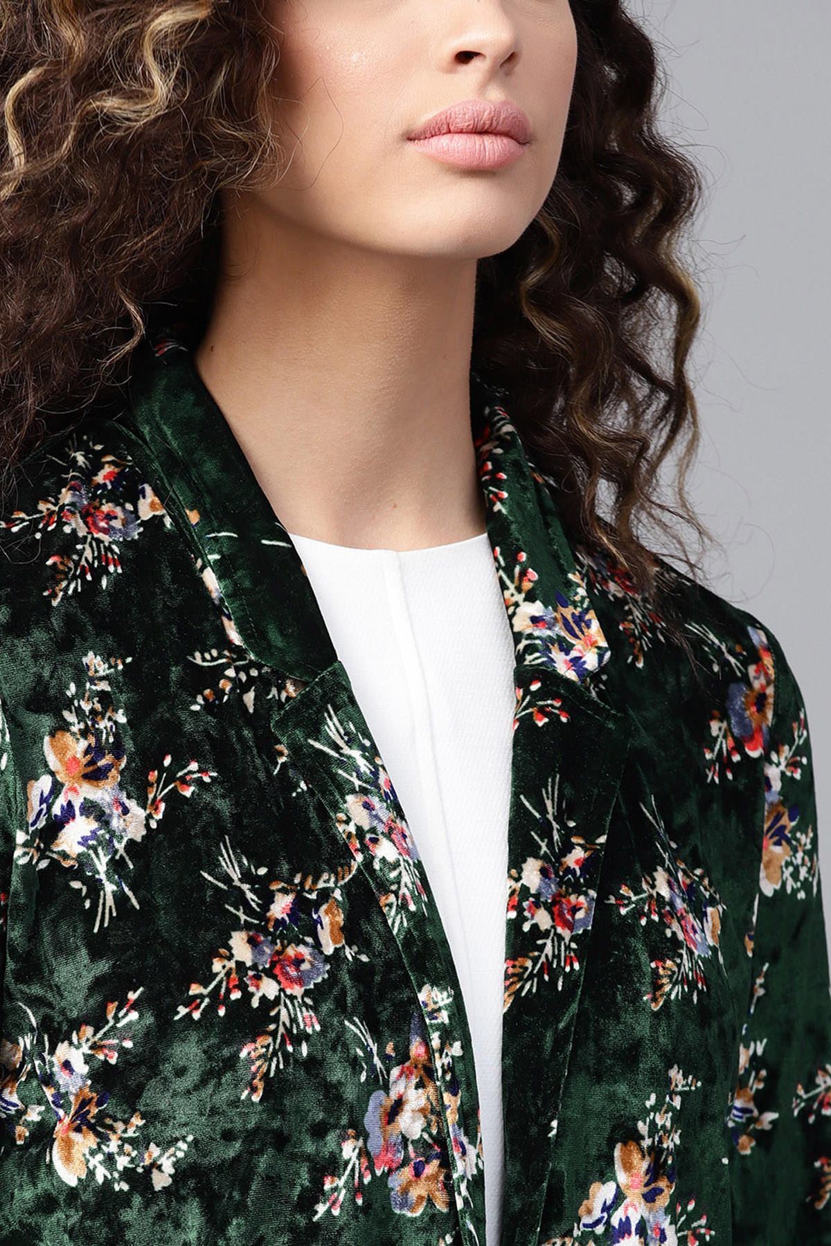 Women's Emerald Floral Velvet Blazer - SASSAFRAS