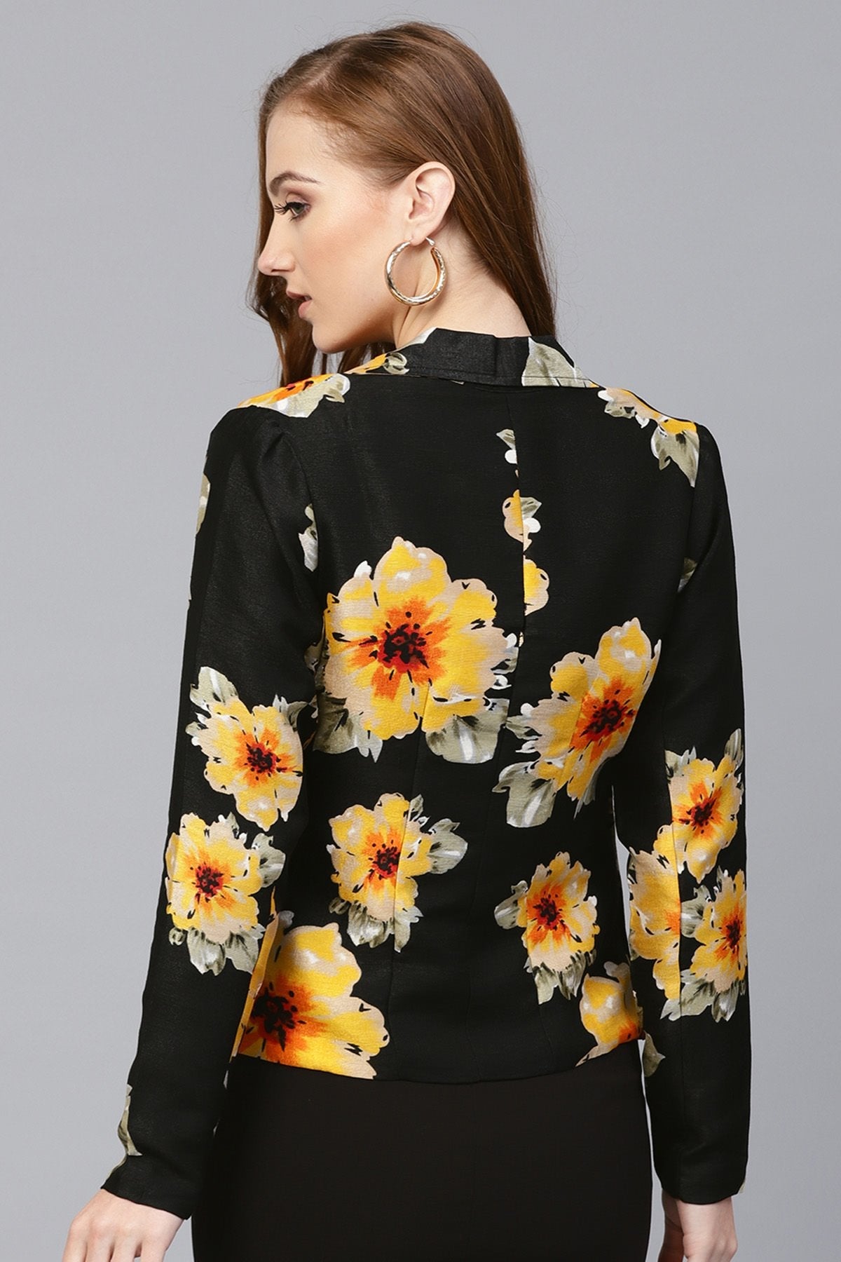 Women's Black Floral Silk Blazer - SASSAFRAS