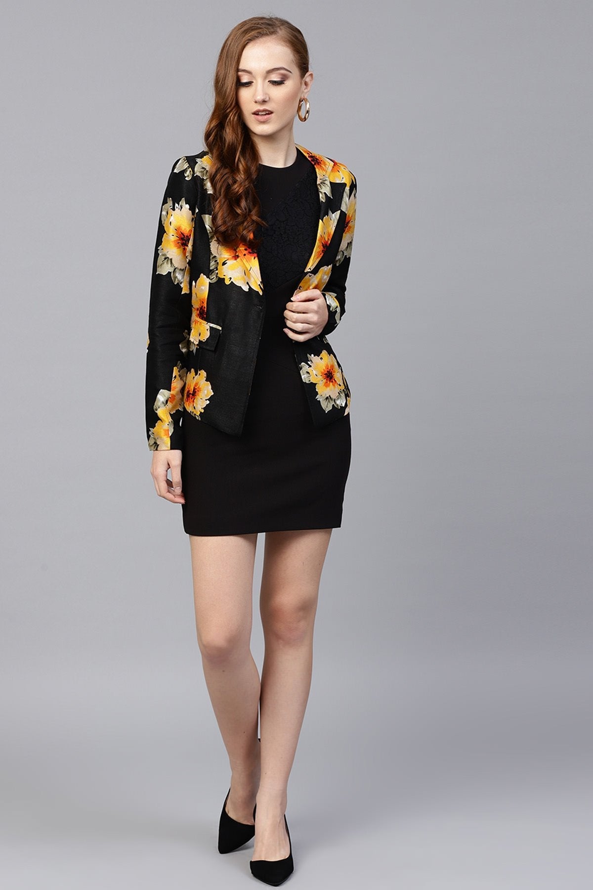 Women's Black Floral Silk Blazer - SASSAFRAS