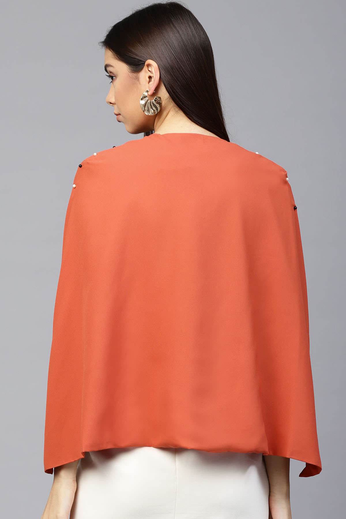 Women's Rust Pearl Embellished Cape - SASSAFRAS