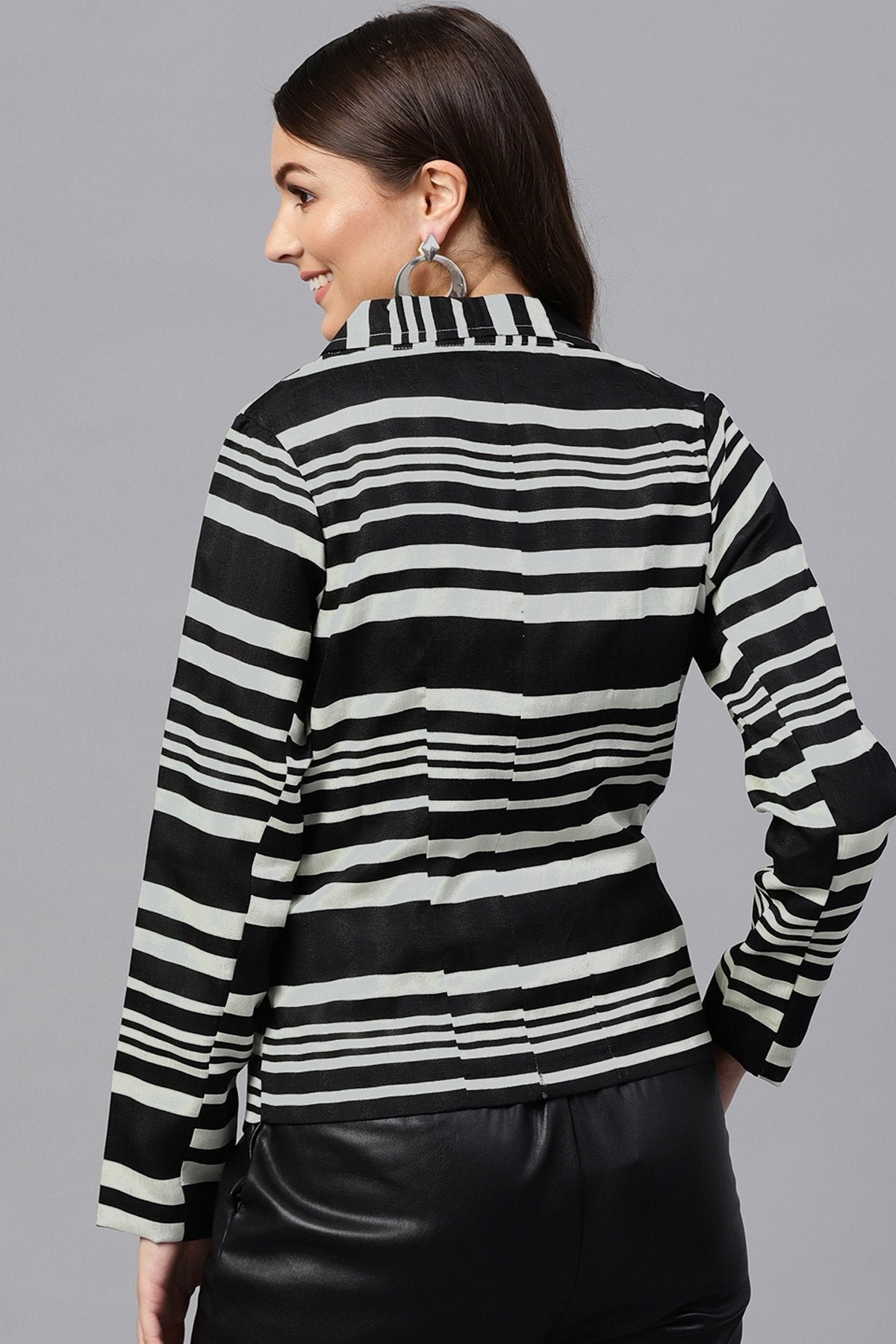 Women's Monochrome Stripe Double Breast Blazer - SASSAFRAS