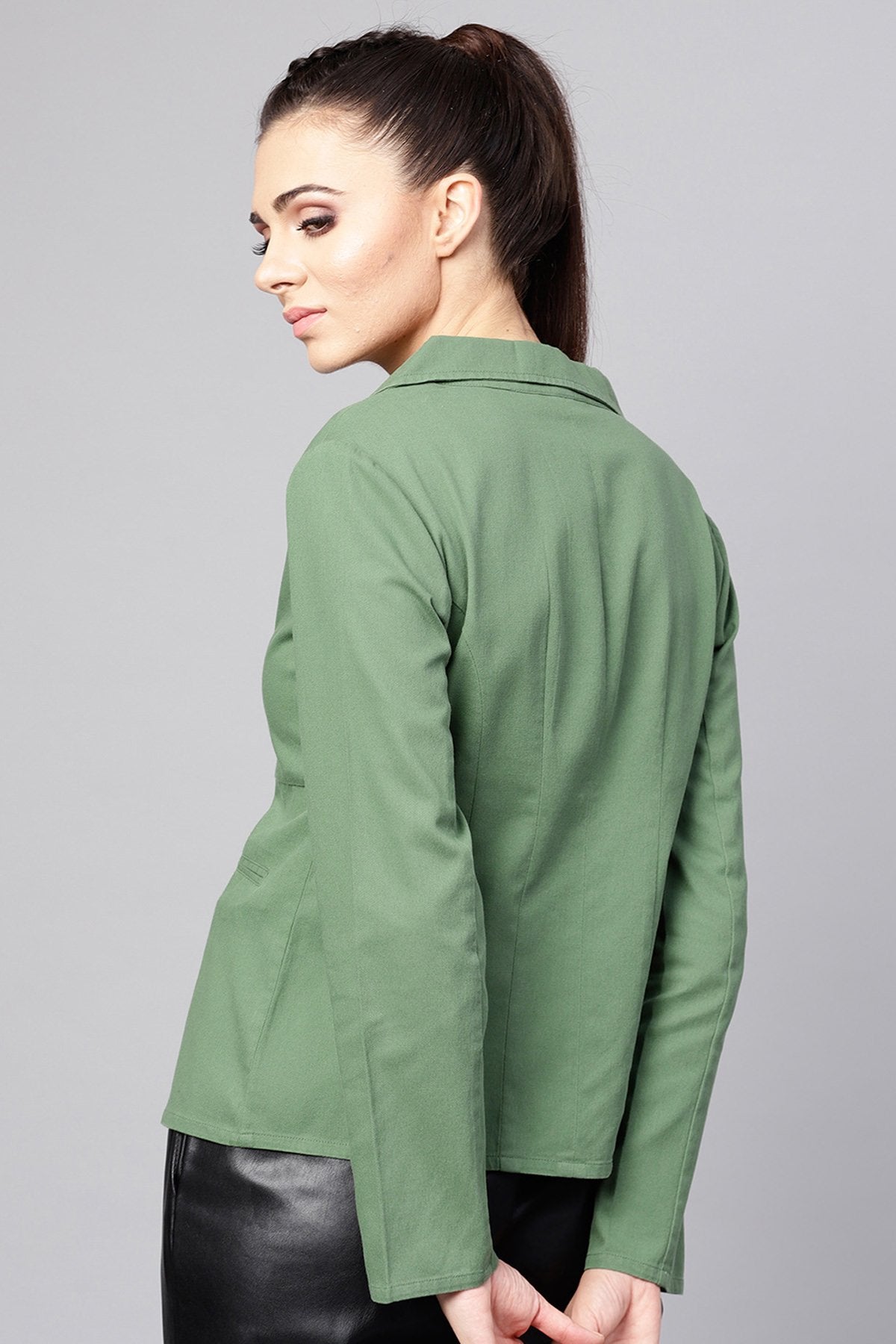 Women's Olive Denim Pearl Collar Jacket - SASSAFRAS