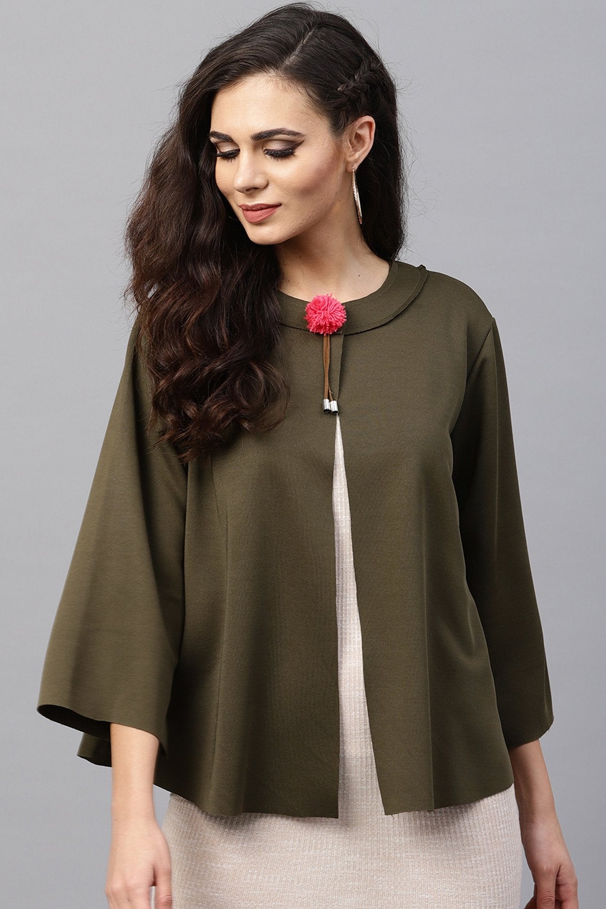 Women's Olive Poncho Jacket - SASSAFRAS