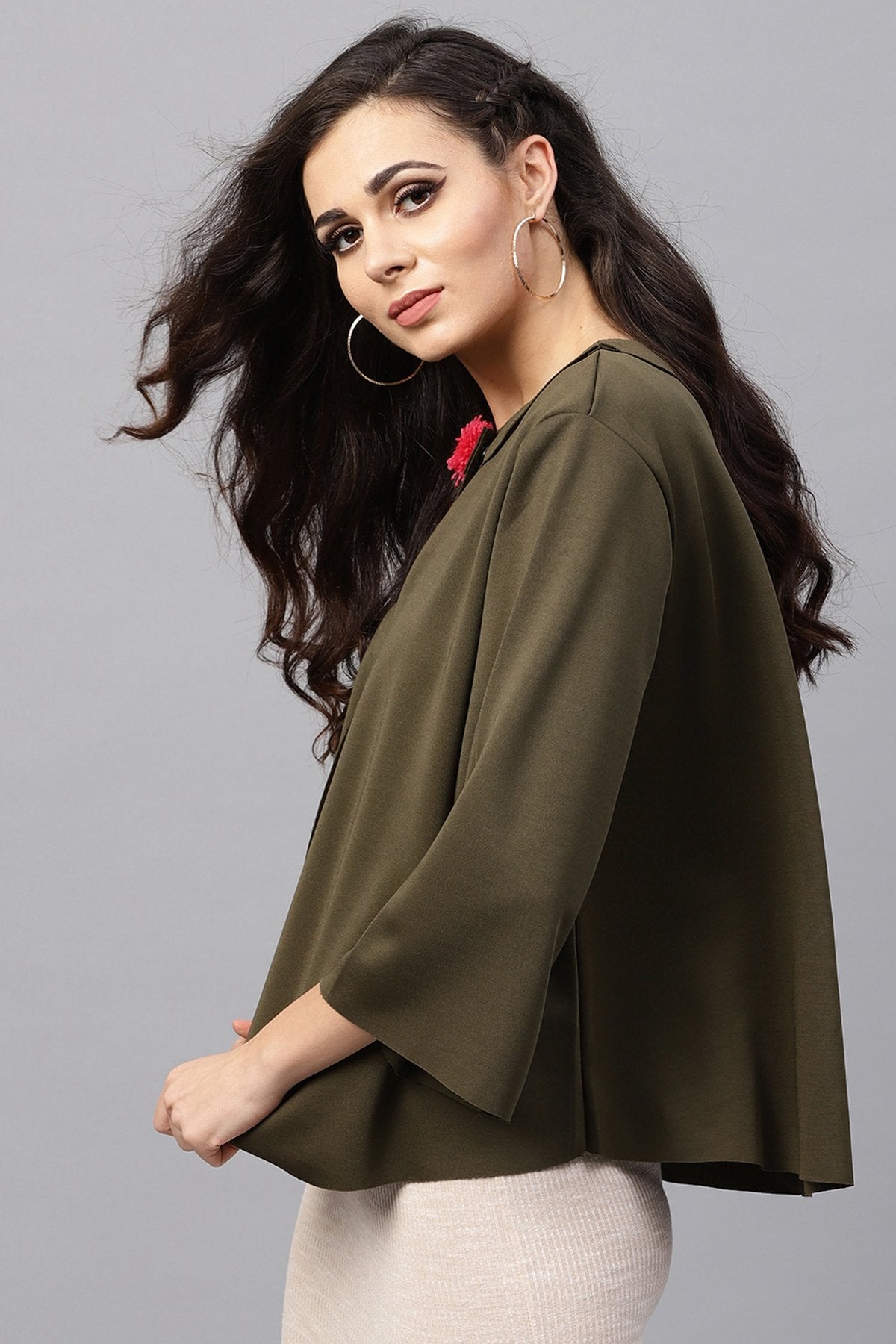 Women's Olive Poncho Jacket - SASSAFRAS