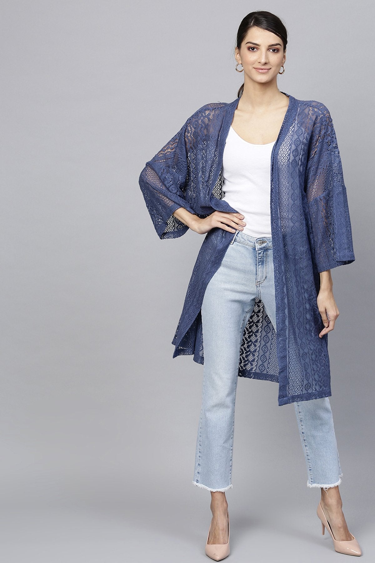 Women's Indigo Lace Shrug - SASSAFRAS