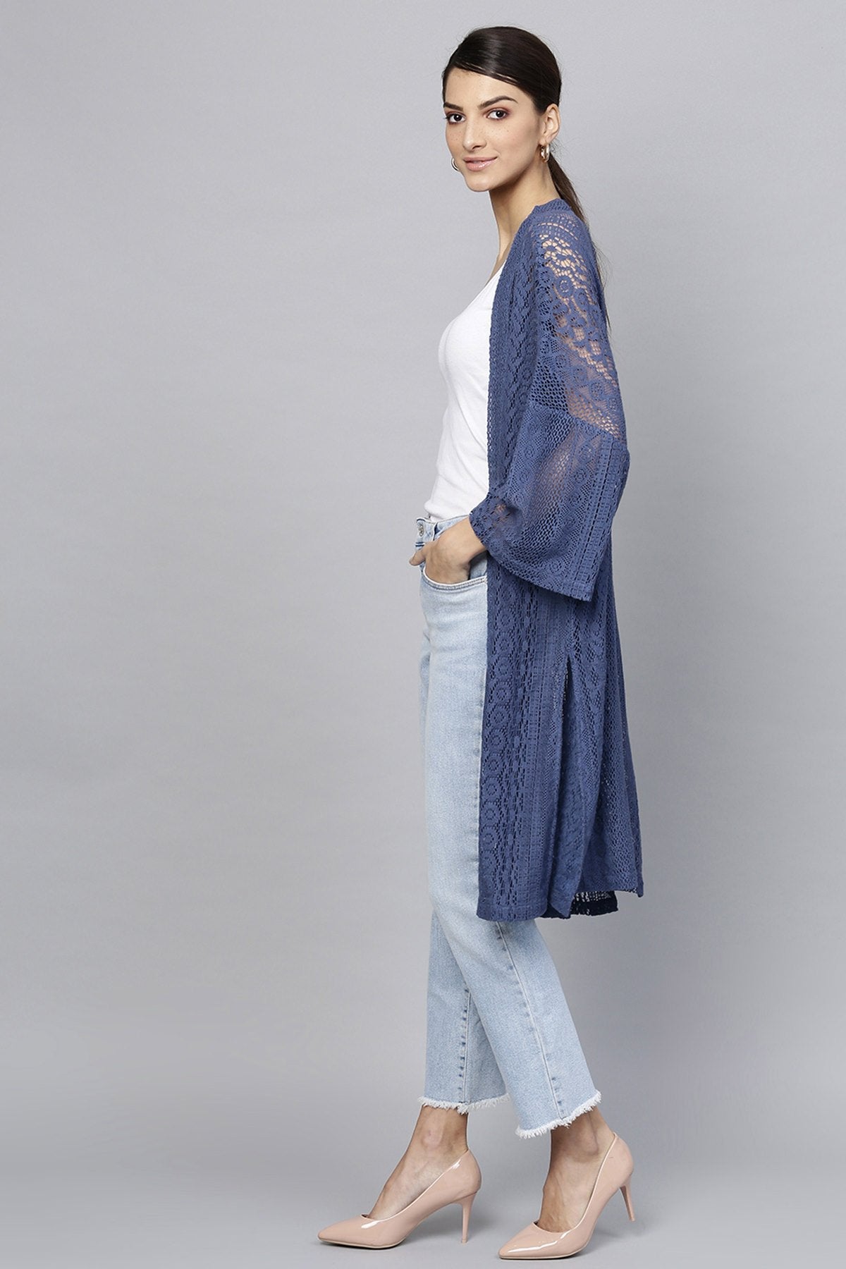 Women's Indigo Lace Shrug - SASSAFRAS