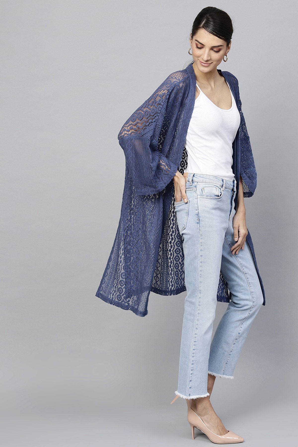 Women's Indigo Lace Shrug - SASSAFRAS