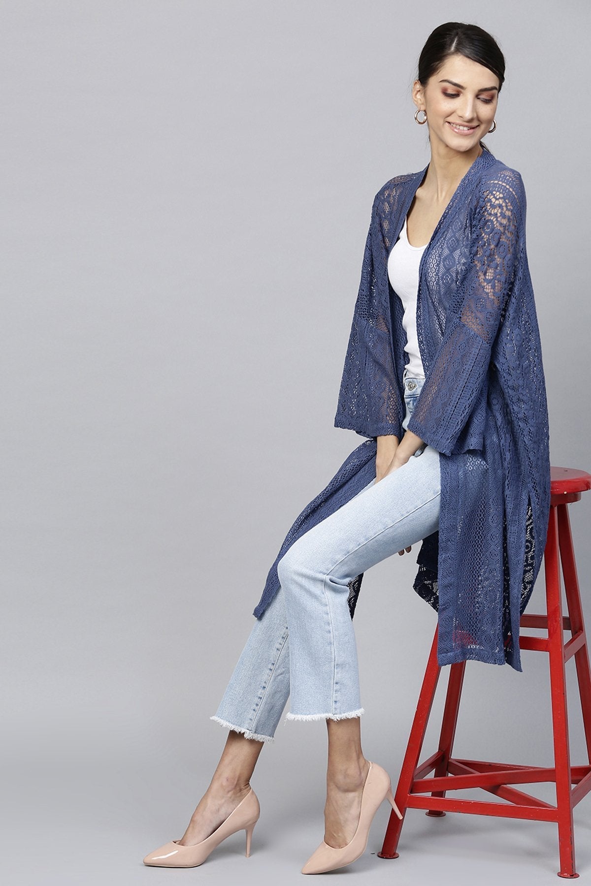 Women's Indigo Lace Shrug - SASSAFRAS