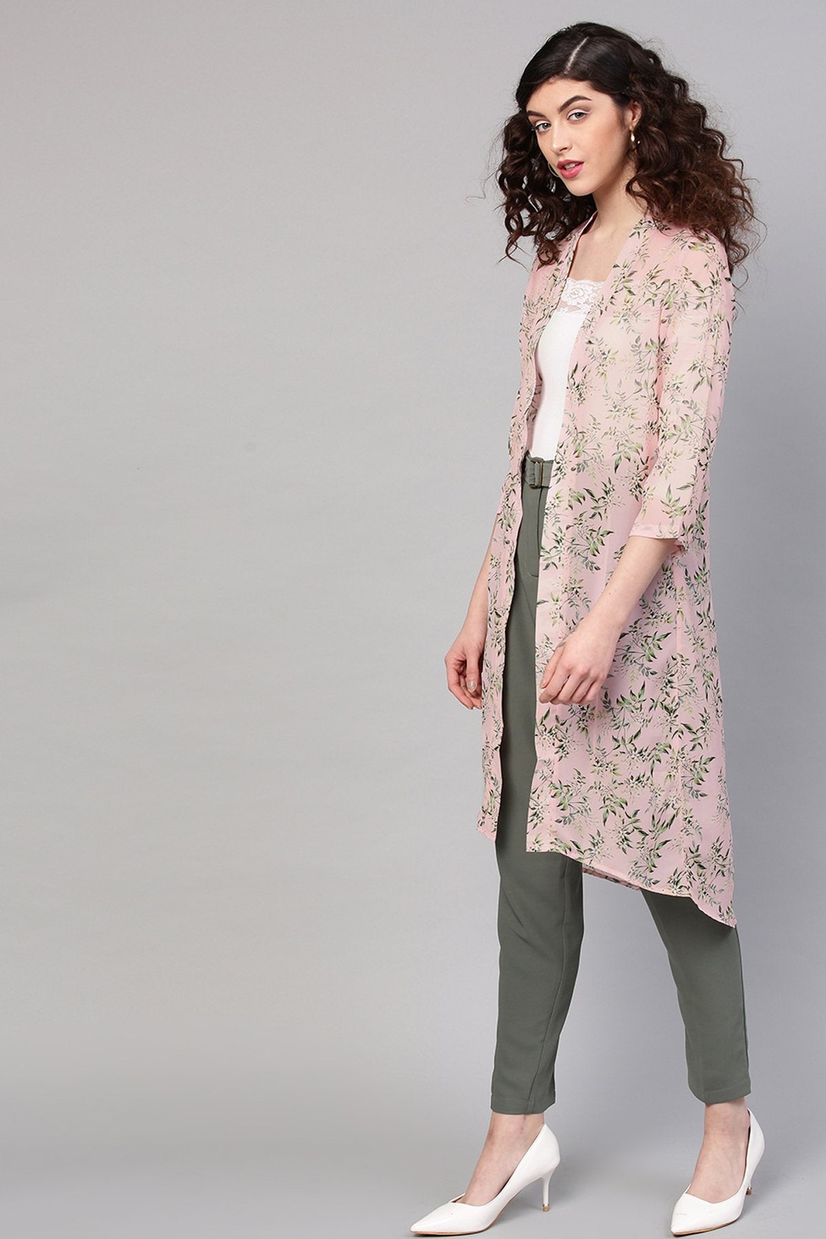 Women's Pink Floral Front Open Shrug - SASSAFRAS