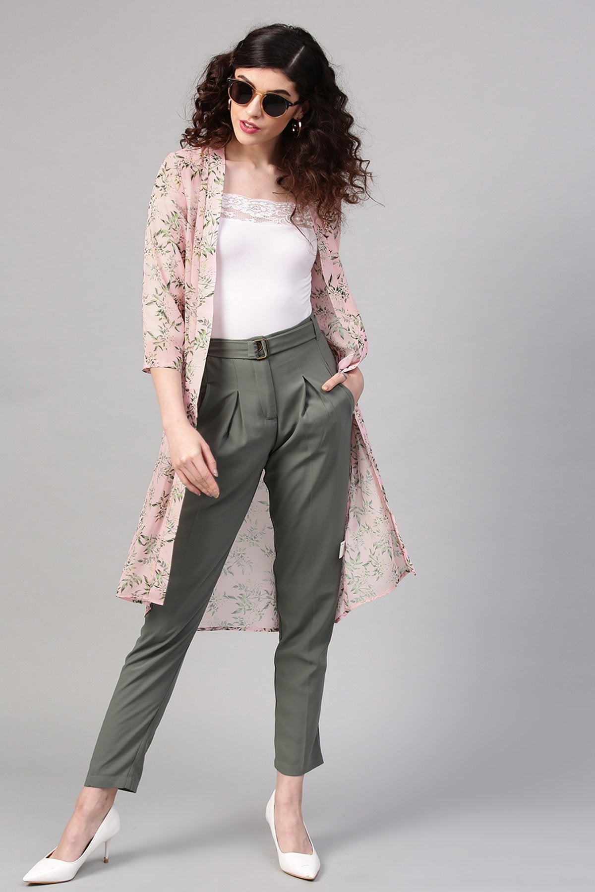 Women's Pink Floral Front Open Shrug - SASSAFRAS