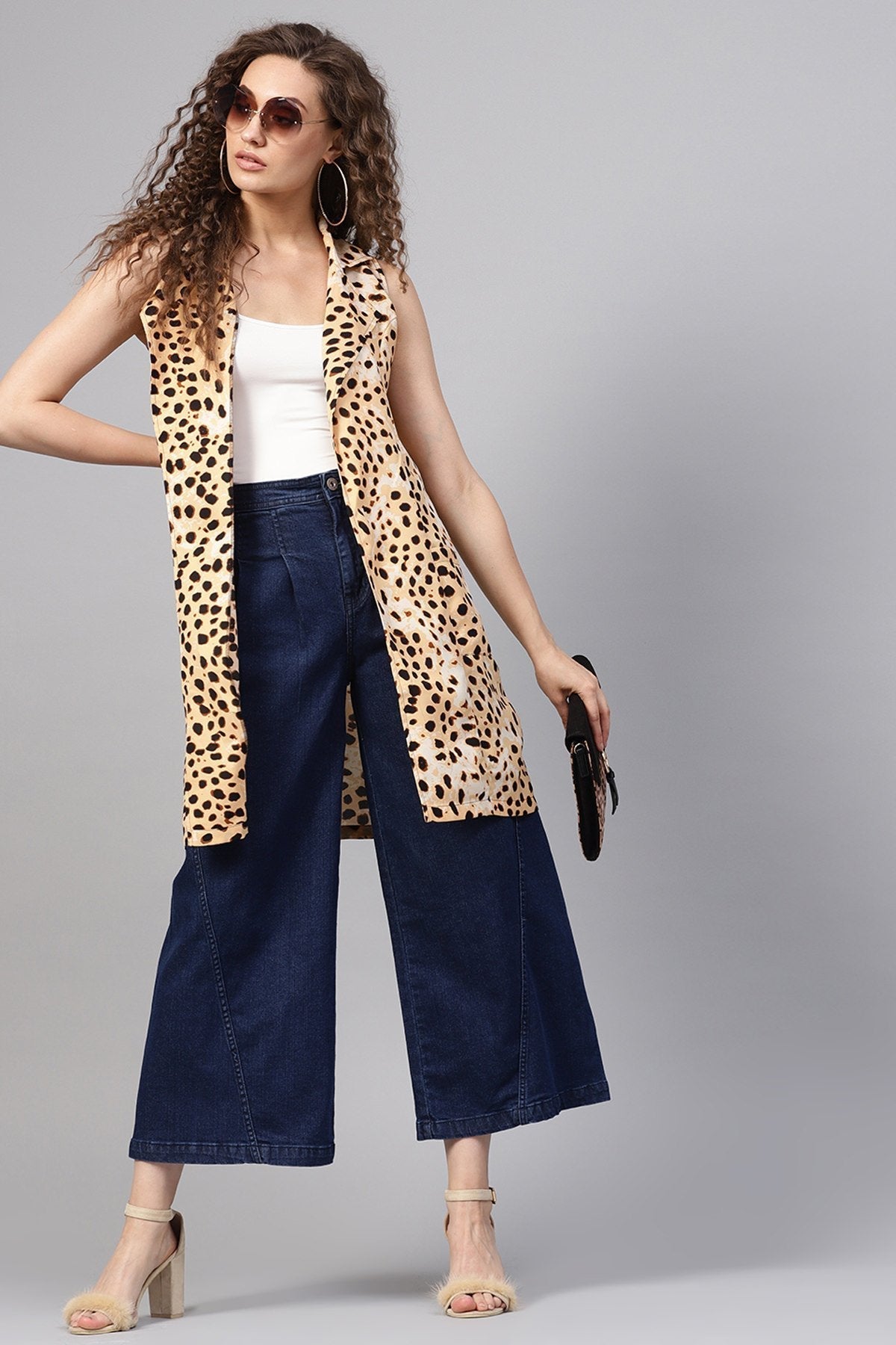 Women's Beige Leopard Front Pocket Shrug - SASSAFRAS