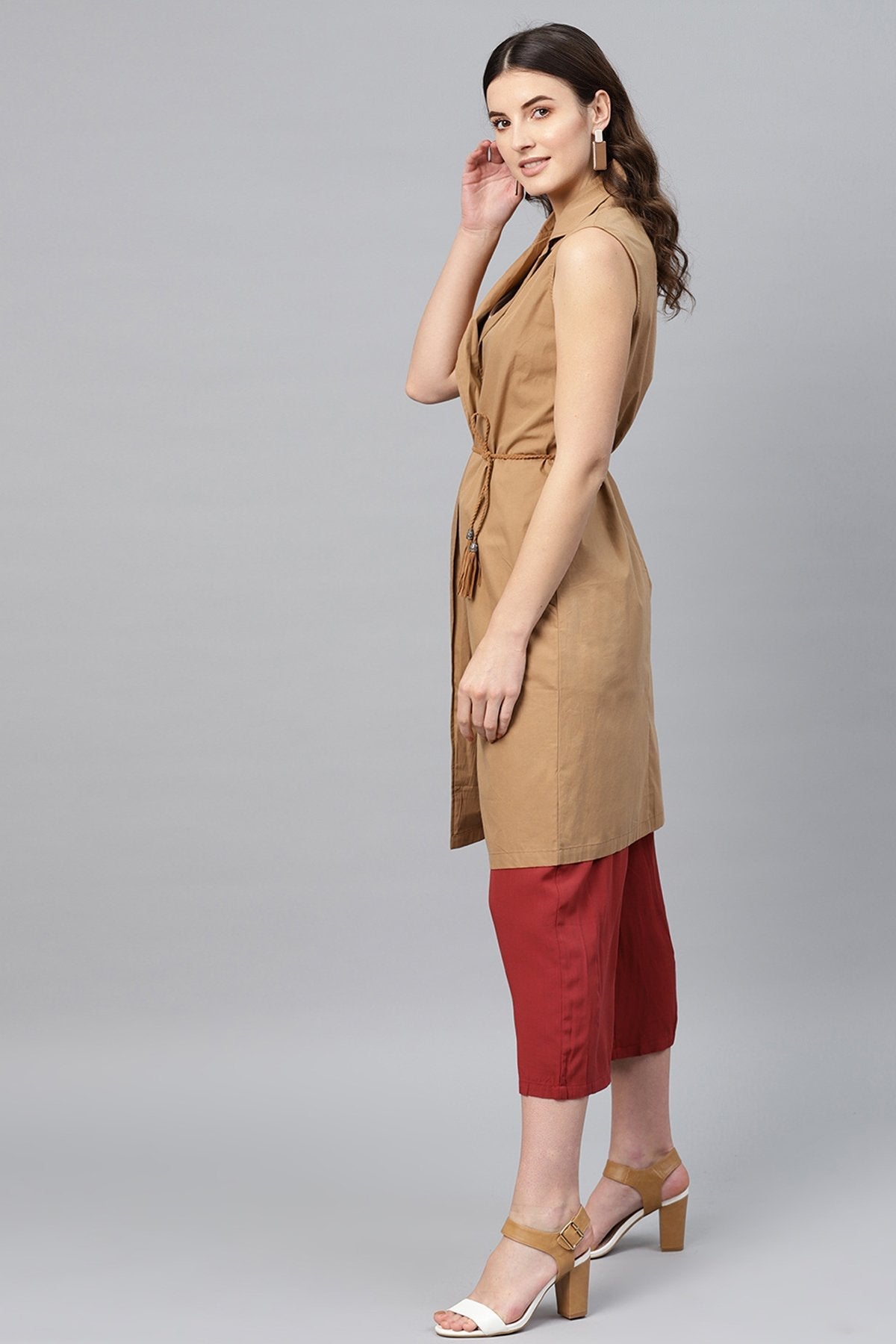 Women's Brown Notched Collar Shrug - SASSAFRAS