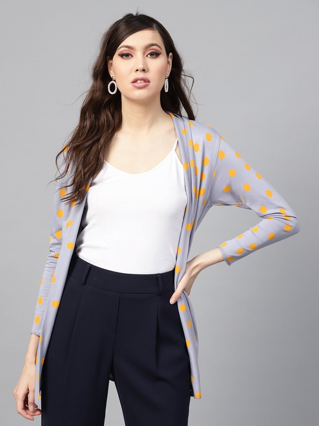 Women's Grey & Yellow Polka Shrug - SASSAFRAS