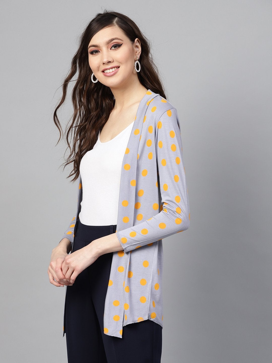 Women's Grey & Yellow Polka Shrug - SASSAFRAS